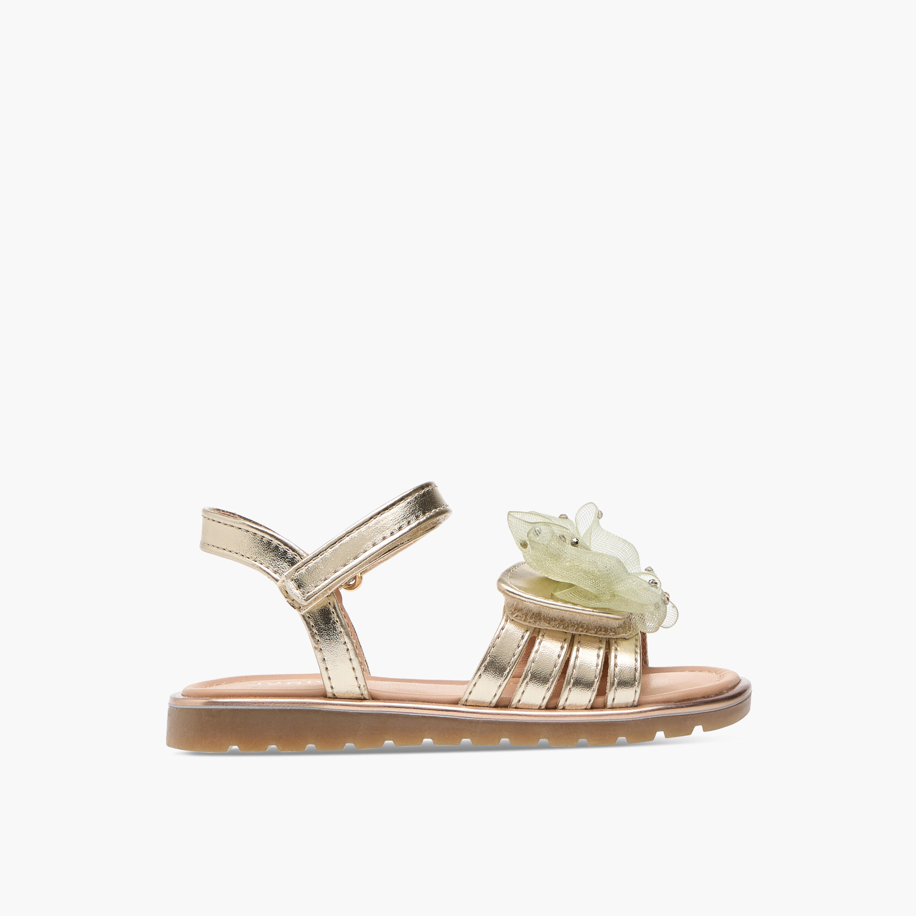 Juniors Embellished Bow Applique Sandals with Hook and Loop Closure-girls-shoes-sandals-image-2