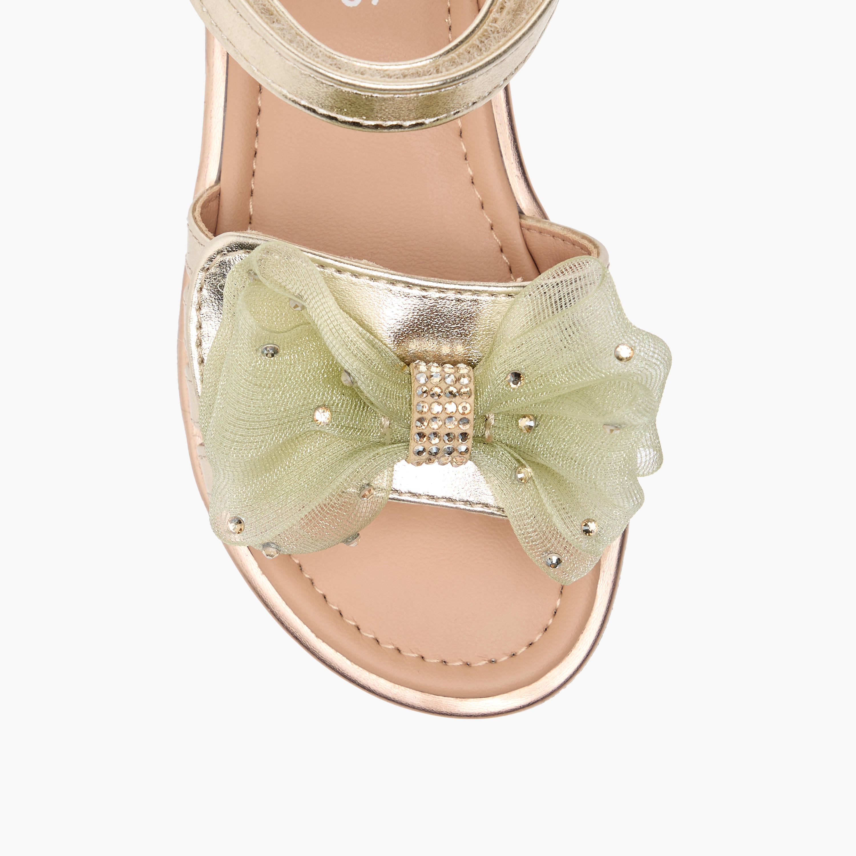 Juniors Embellished Bow Applique Sandals with Hook and Loop Closure-girls-shoes-sandals-image-3
