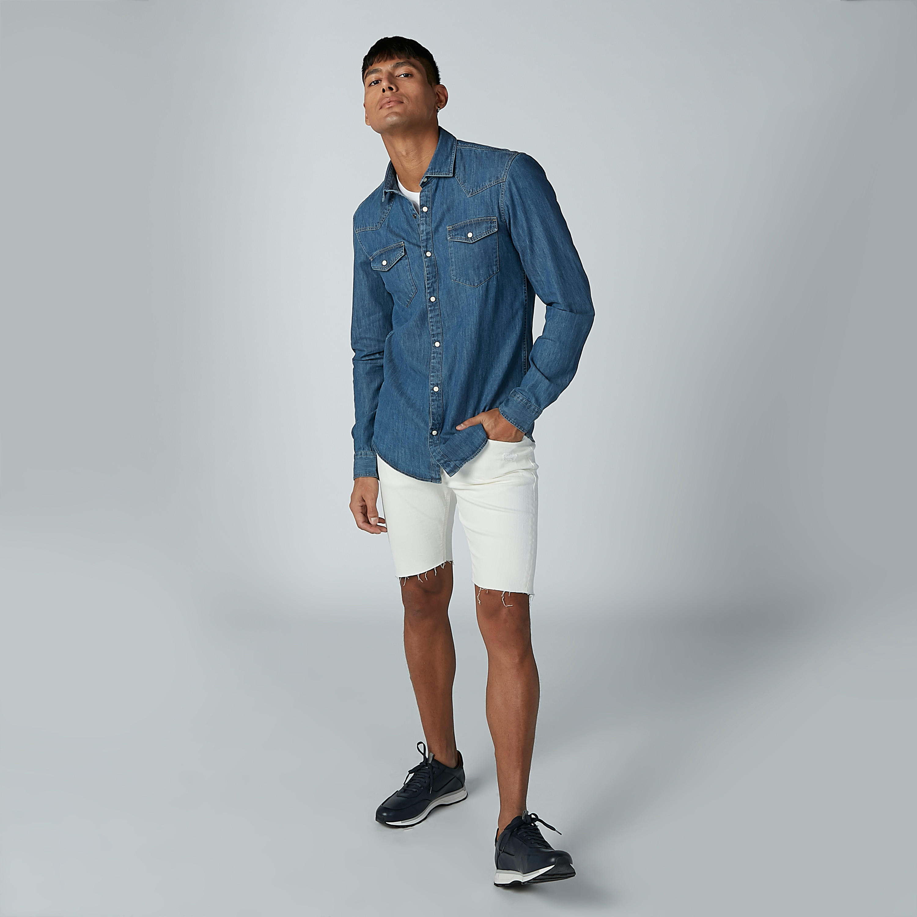 CR7 Denim Shirt with Long Sleeves and Pocket Detail-men-clothing-shirts-image-4