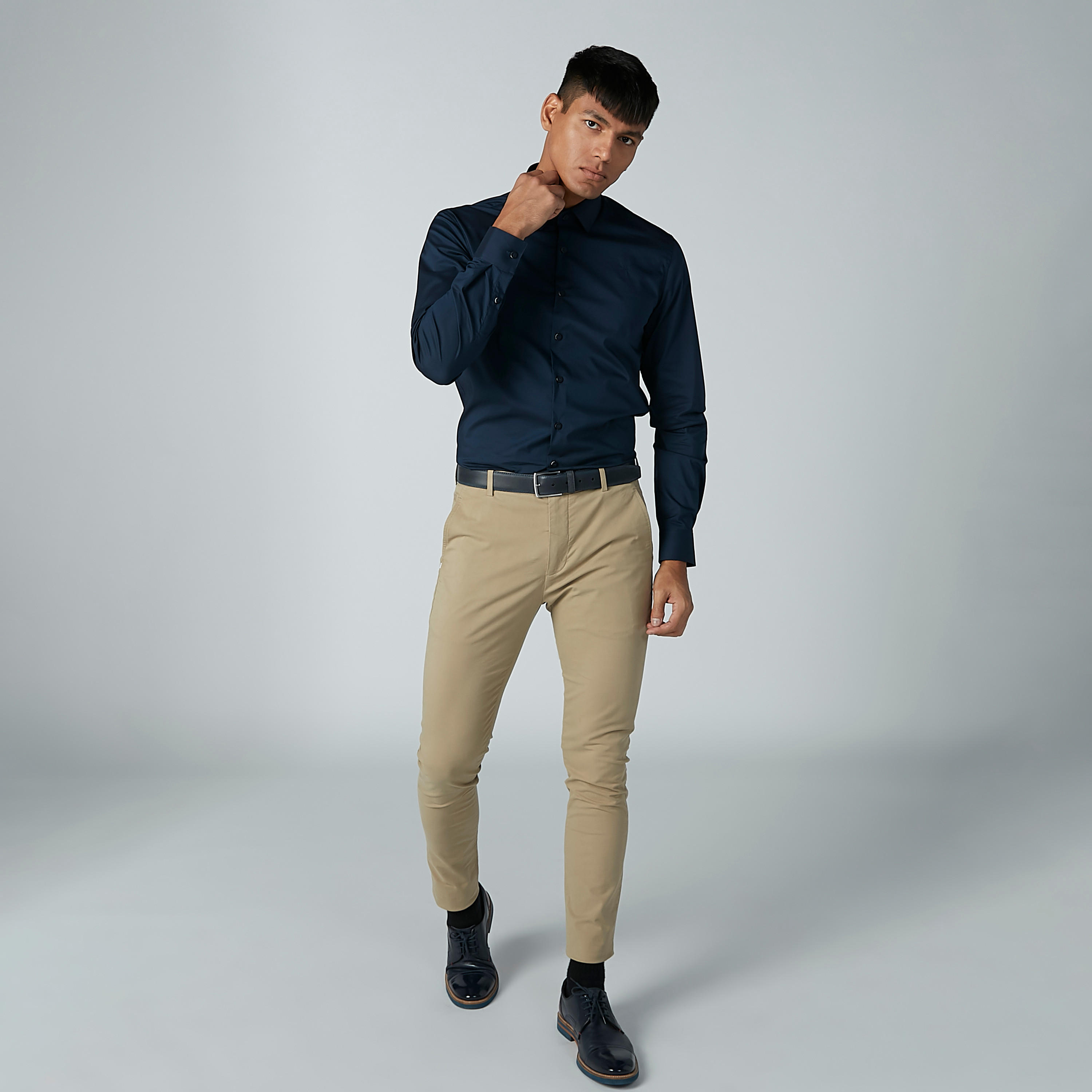 CR7 Plain Shirt with Long Sleeves and Complete Placket-men-clothing-shirts-image-1