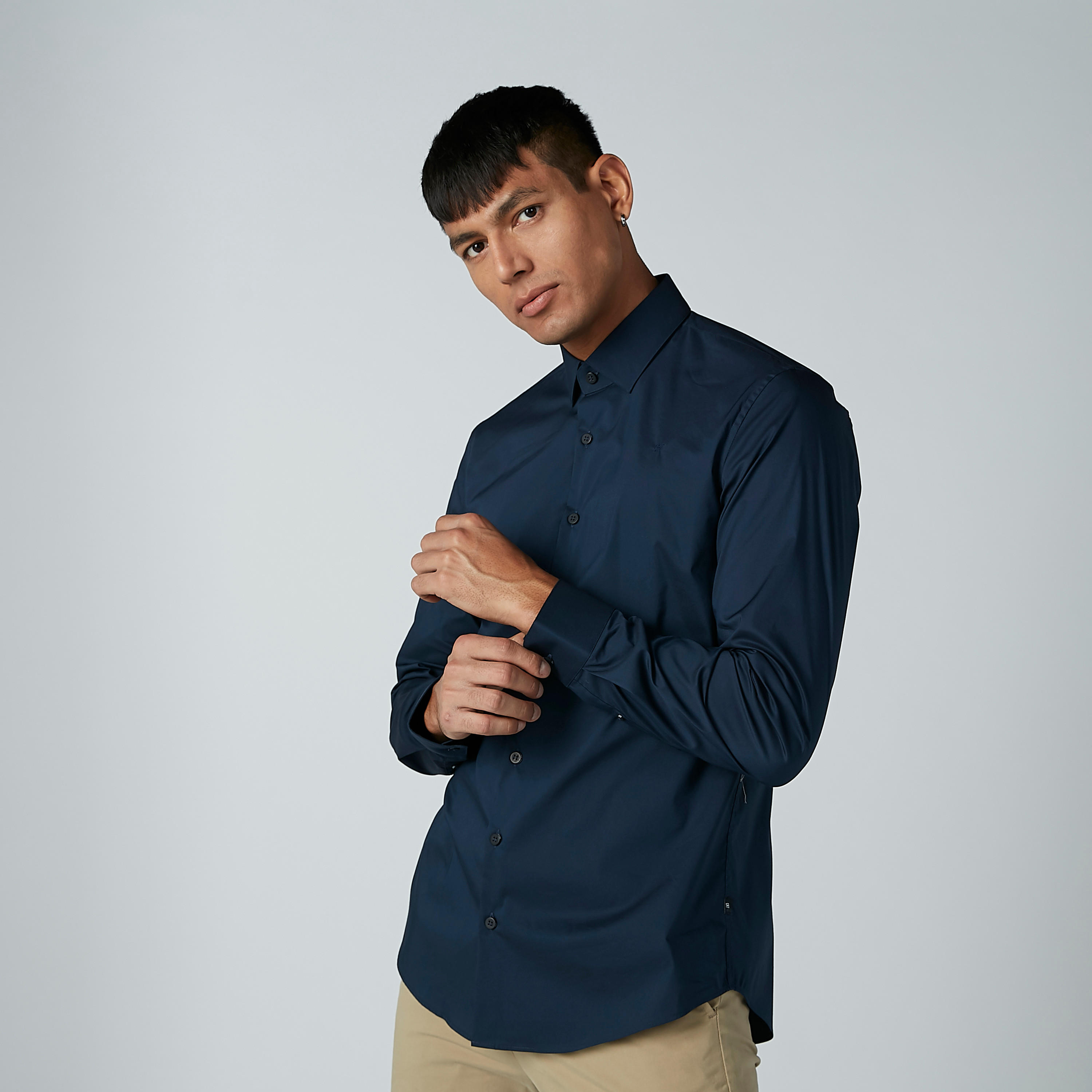 CR7 Plain Shirt with Long Sleeves and Complete Placket-men-clothing-shirts-image-2