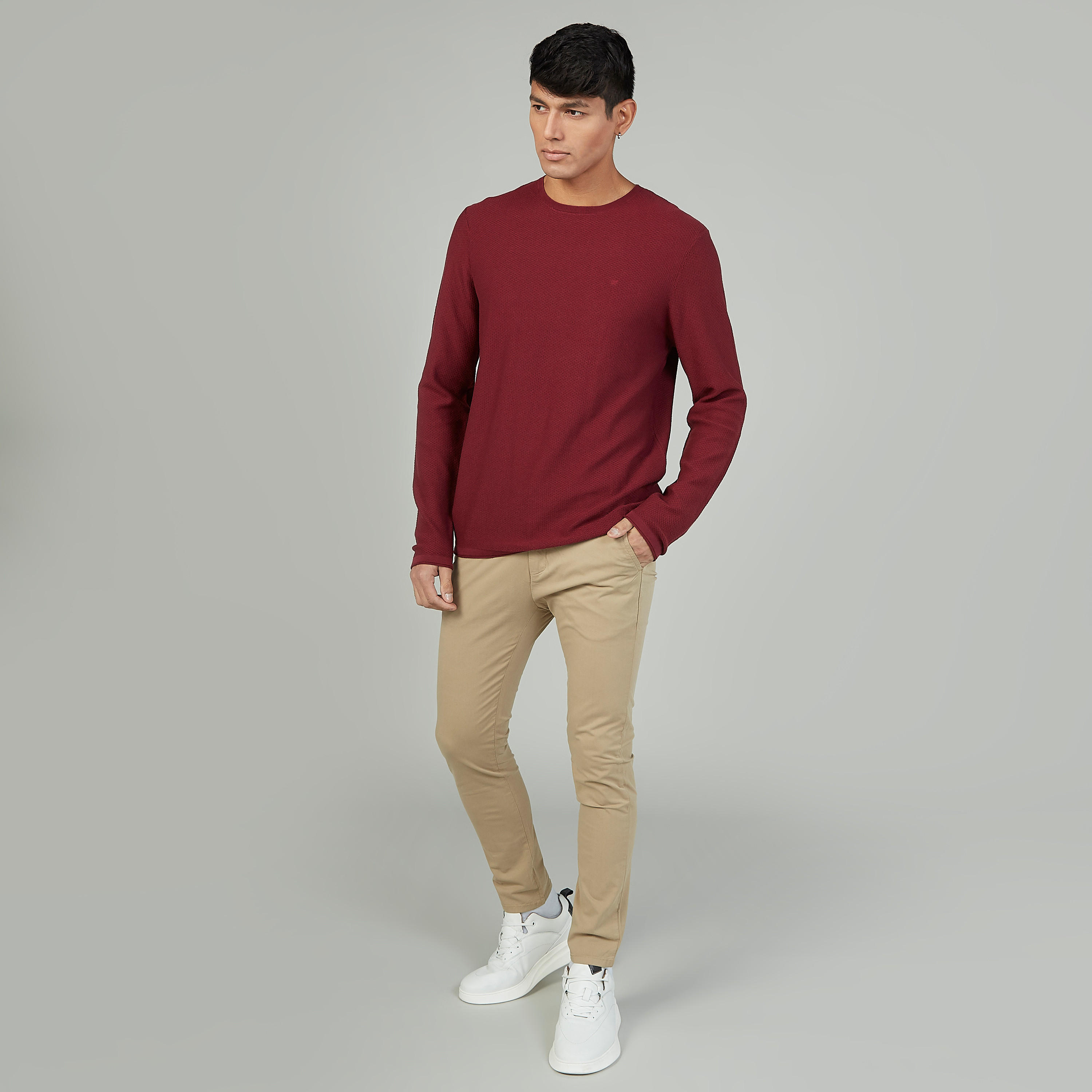 Textured Sweater with Round Neck and Long Sleeves-men-clothing-sweatersandpullovers-image-2