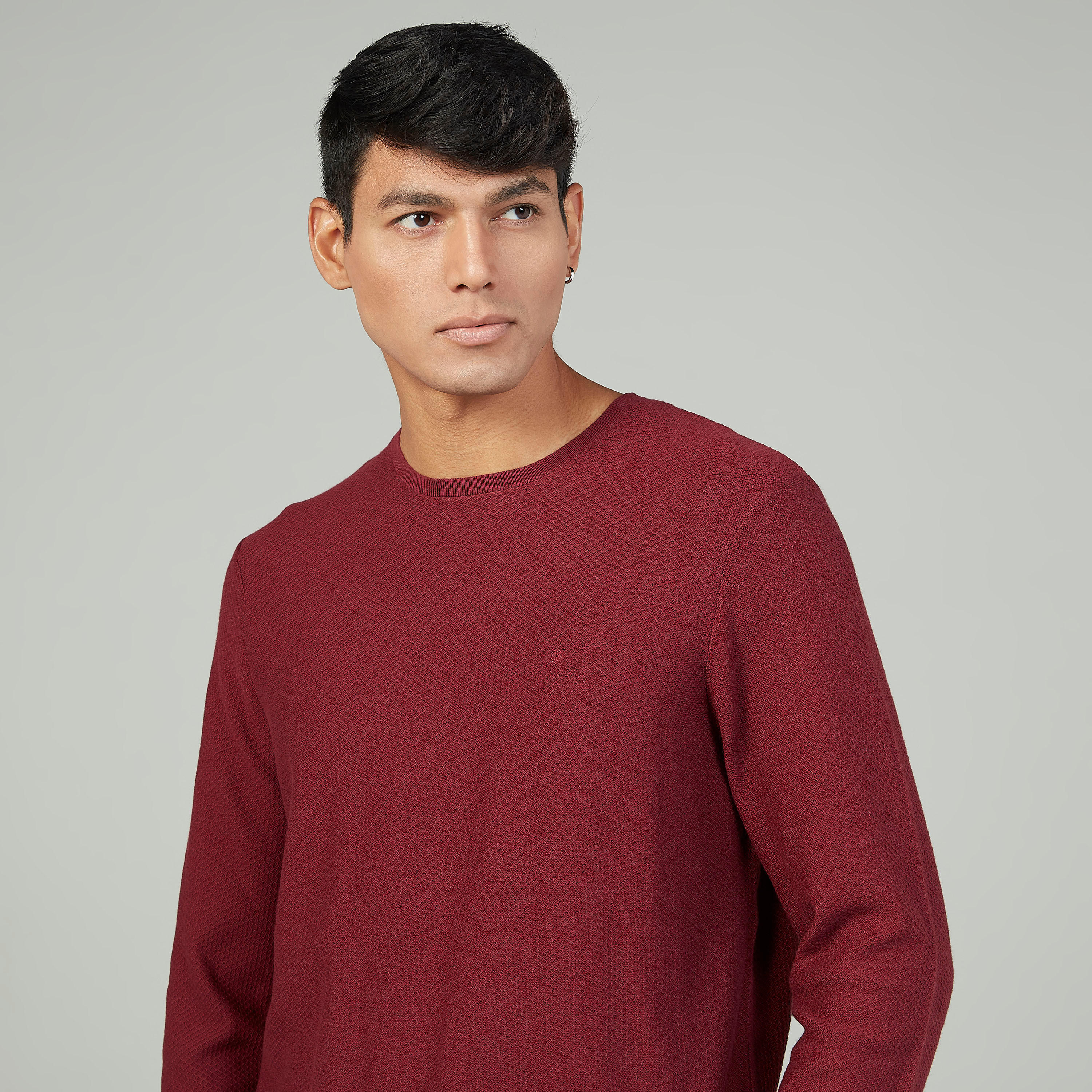 Textured Sweater with Round Neck and Long Sleeves-men-clothing-sweatersandpullovers-image-3