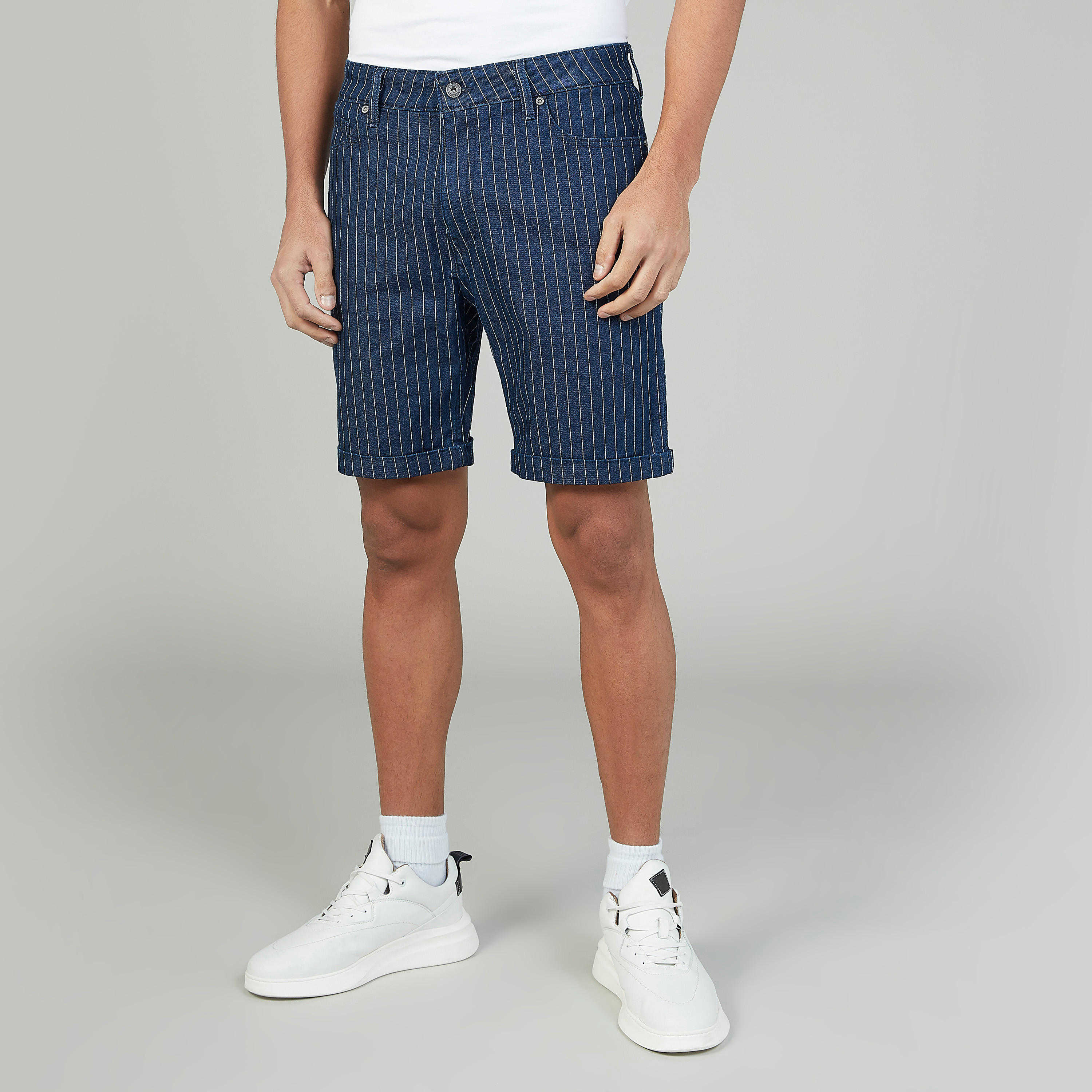 Striped Shorts with Pocket Detail and Belt Loops-men-clothing-bottoms-shorts-image-1