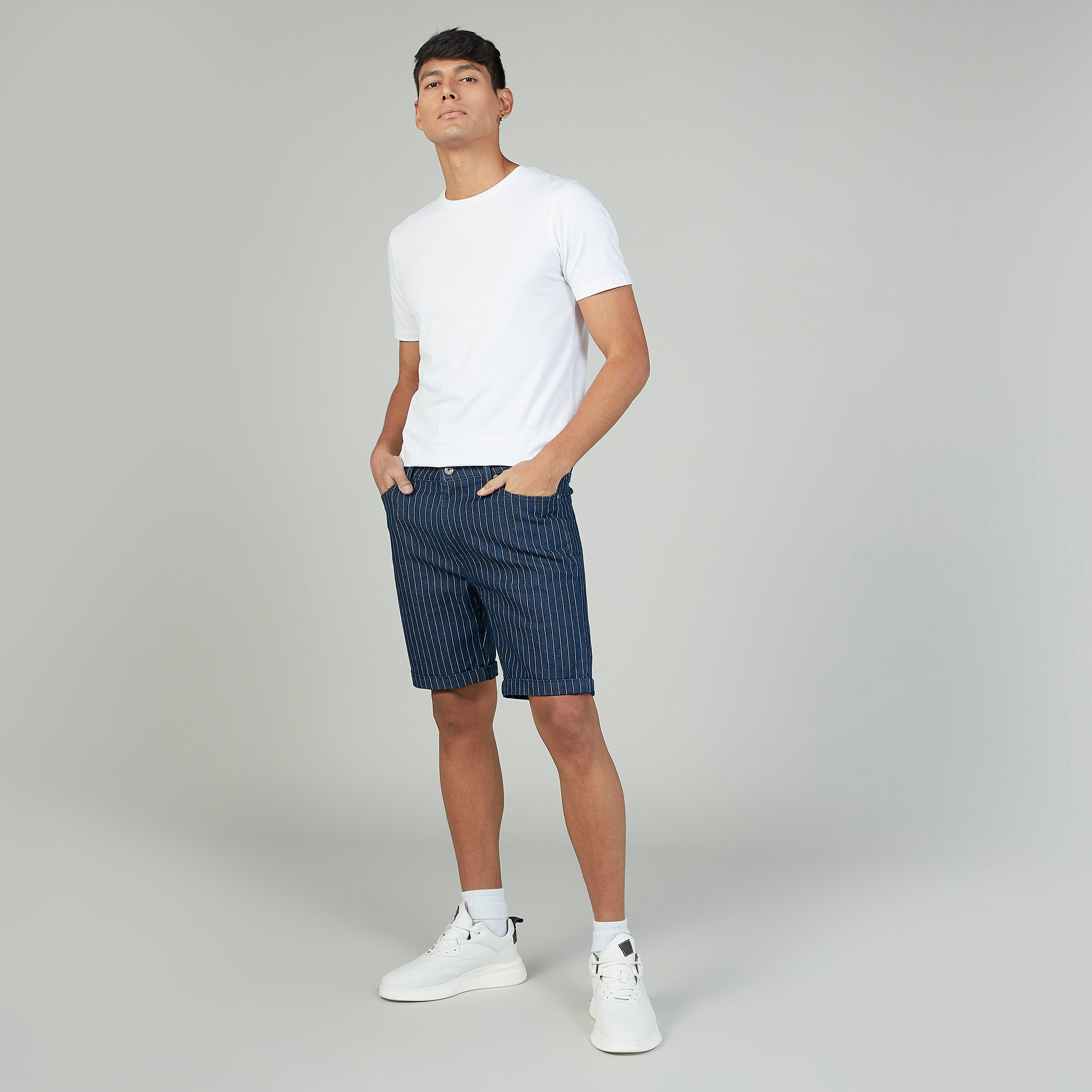 Striped Shorts with Pocket Detail and Belt Loops-men-clothing-bottoms-shorts-image-2