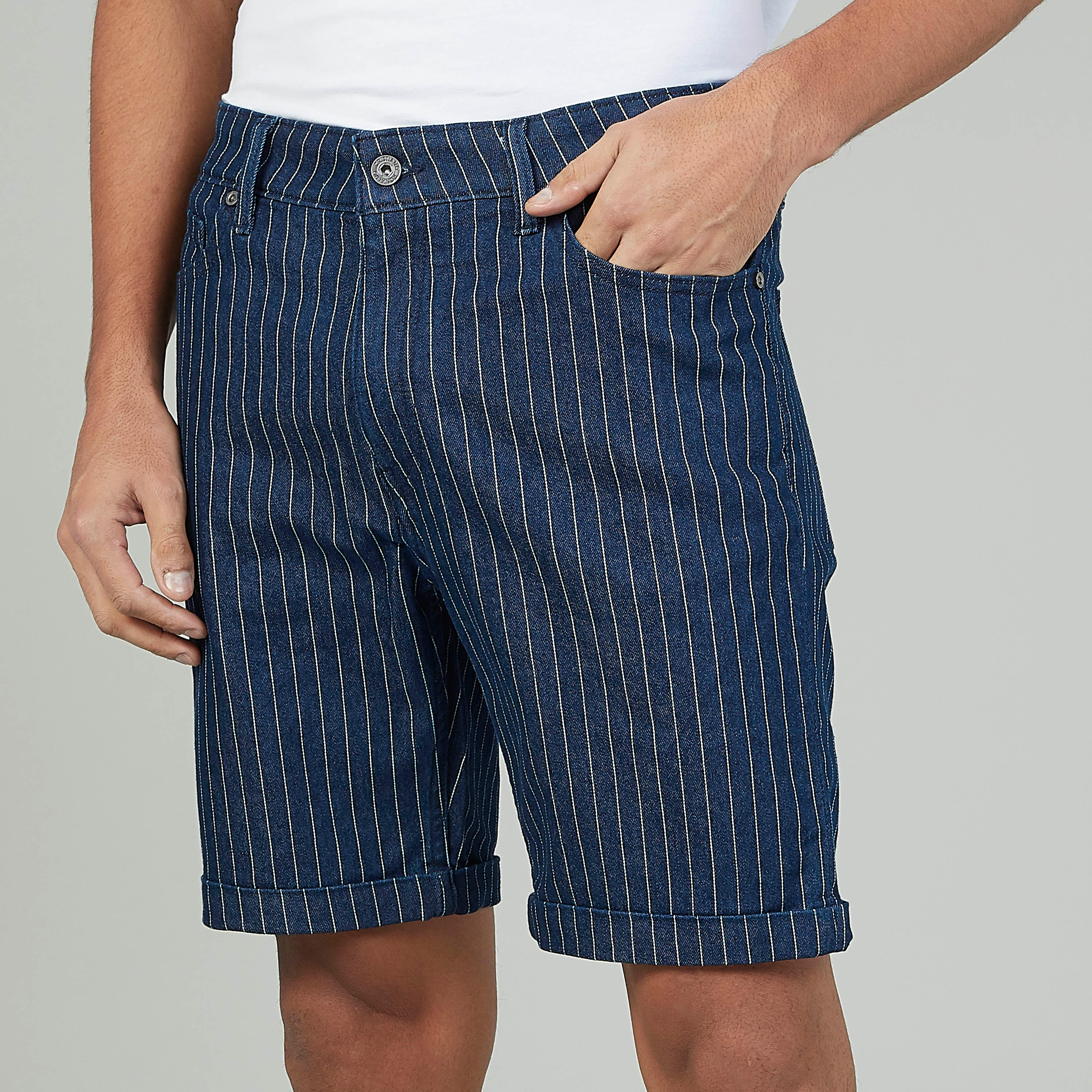 Striped Shorts with Pocket Detail and Belt Loops-men-clothing-bottoms-shorts-image-3