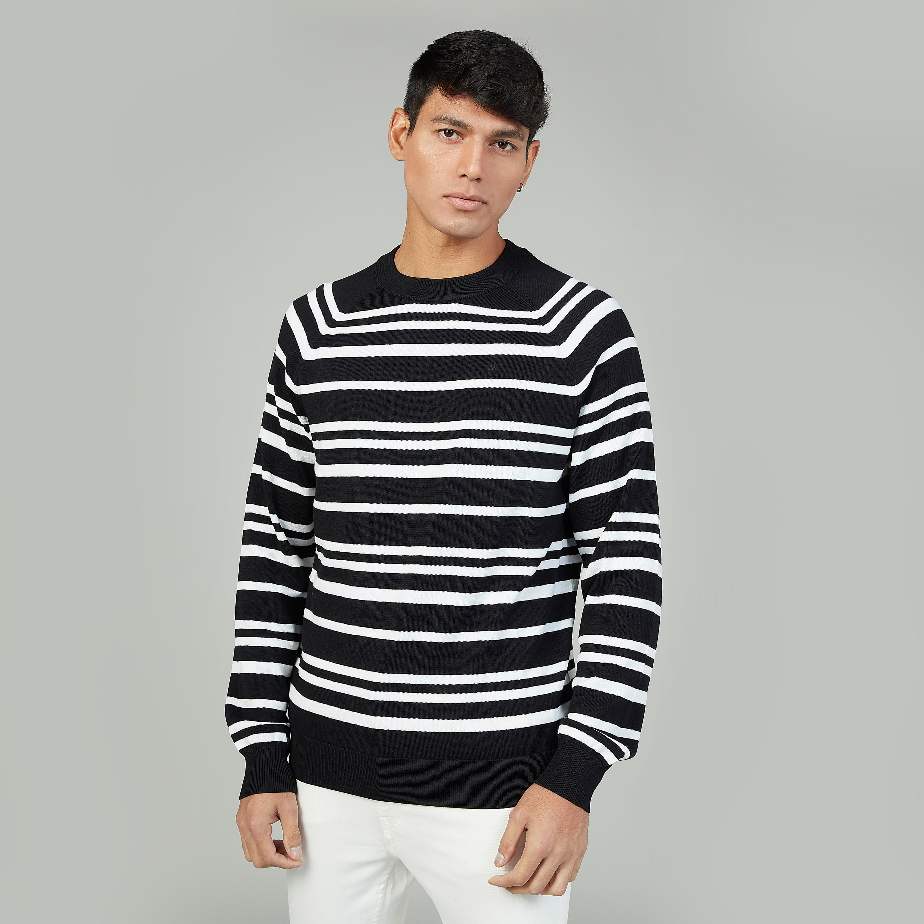 Striped Sweater with Ribbed Hems-men-clothing-sweatersandpullovers-image-1