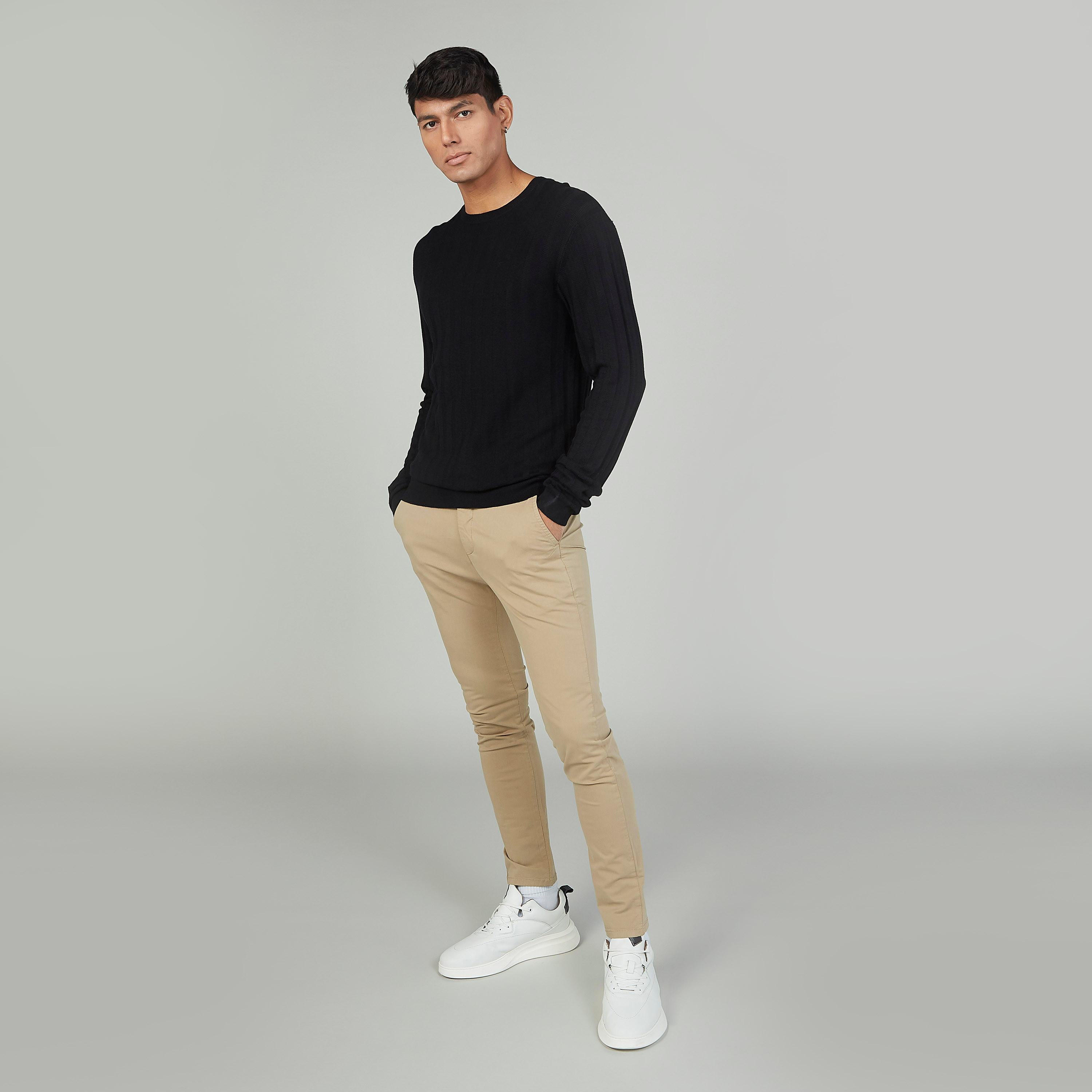 بنطلون شينو سادة بجيوب وعراوي-men-clothing-bottoms-trousersandchinos-trousers-image-2