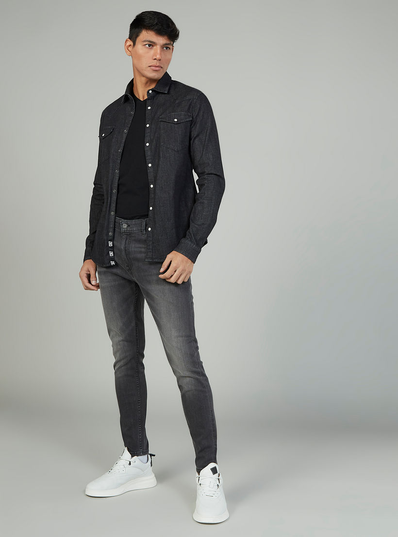 بنطلون جينز طويل بارز الملمس بجيوب وحلقات للحزام-men-clothing-bottoms-jeans-image-2