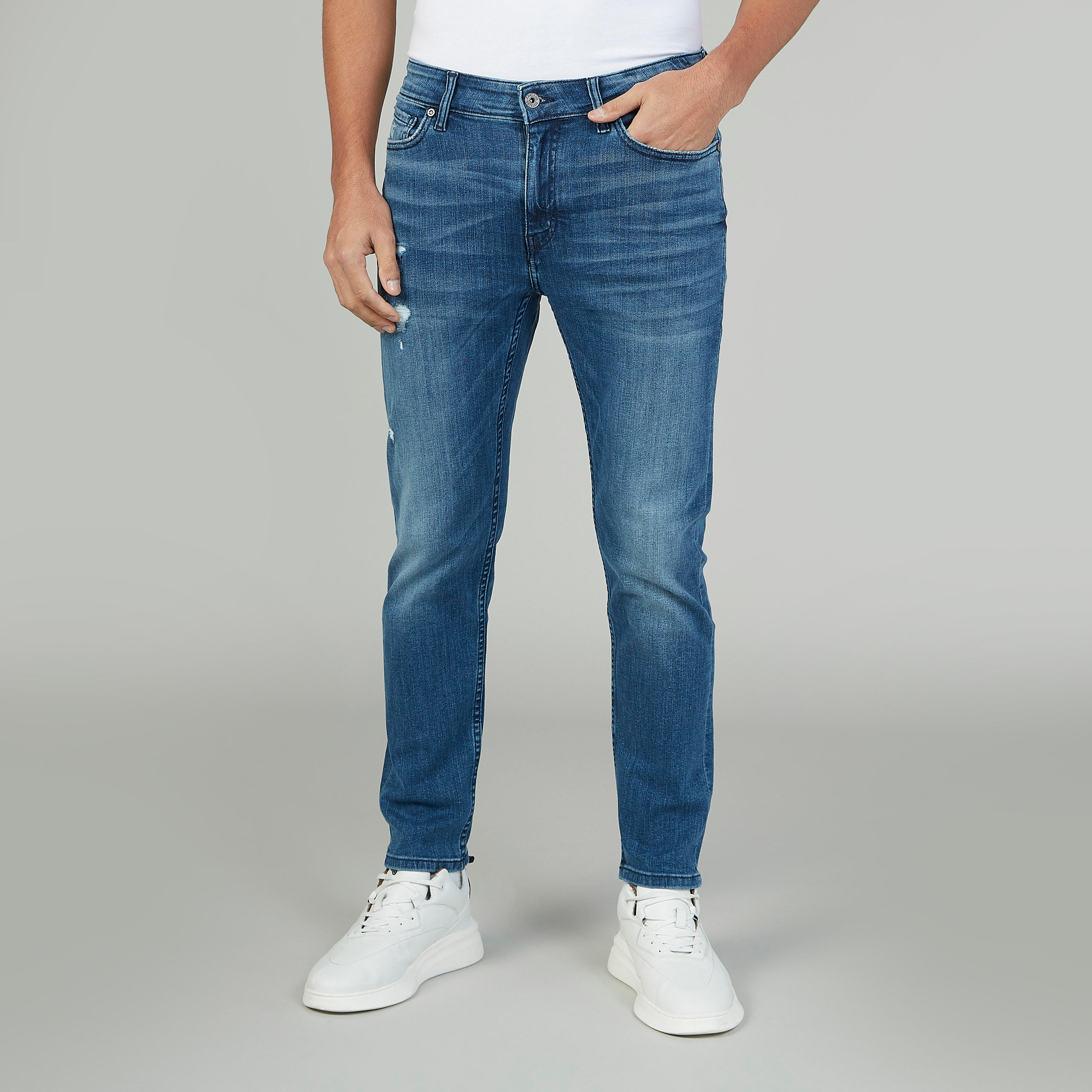 Distressed Jeans with Belt Loops and Pocket Detail-men-clothing-bottoms-jeans-image-1