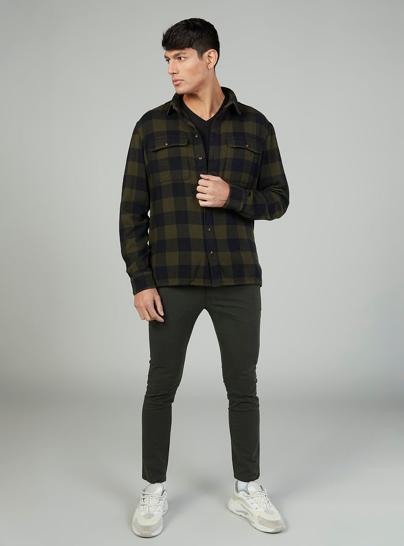 Checked Shirt with Buttoned Flap Pockets and Long Sleeves-men-clothing-shirts-image-2