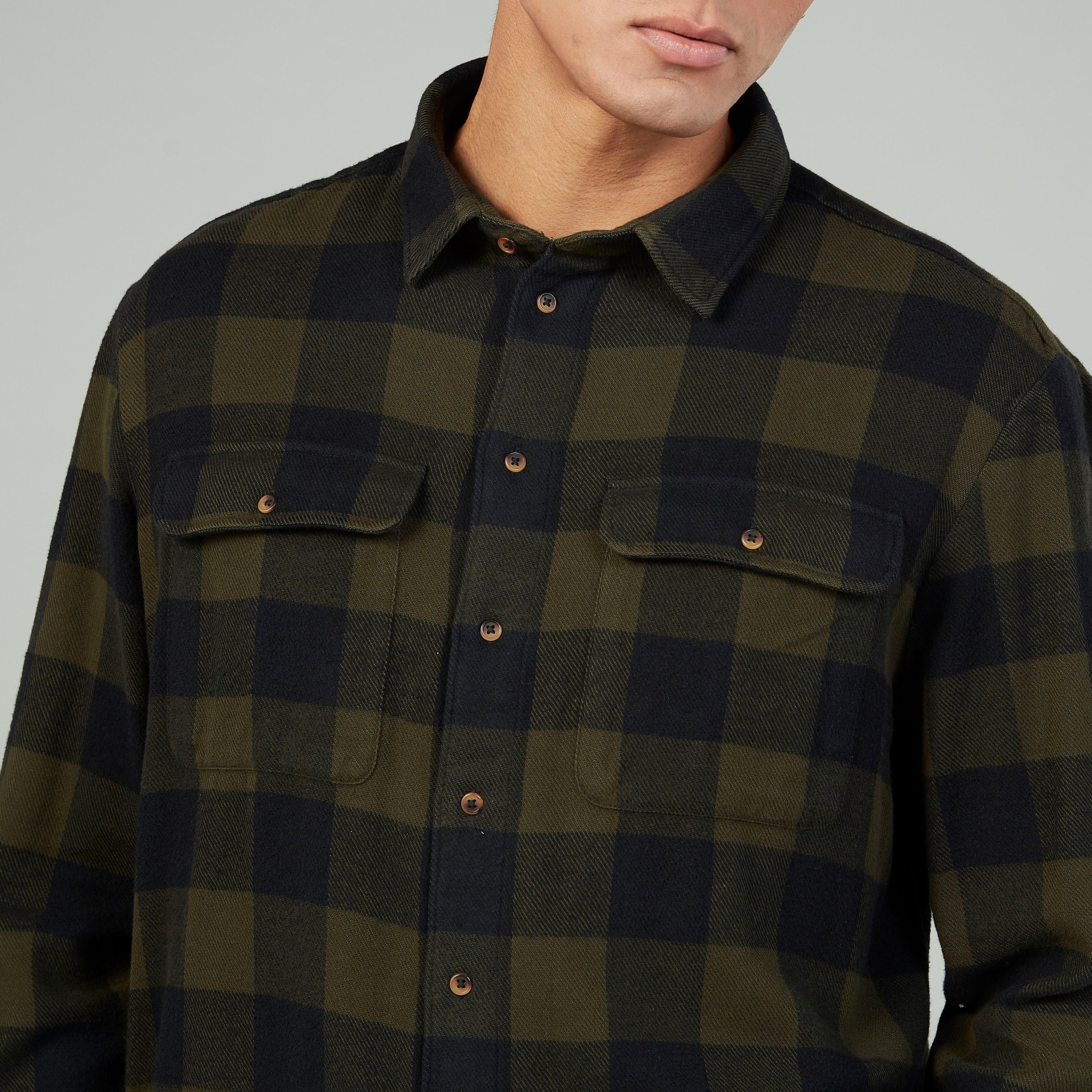 Checked Shirt with Buttoned Flap Pockets and Long Sleeves-men-clothing-shirts-image-3