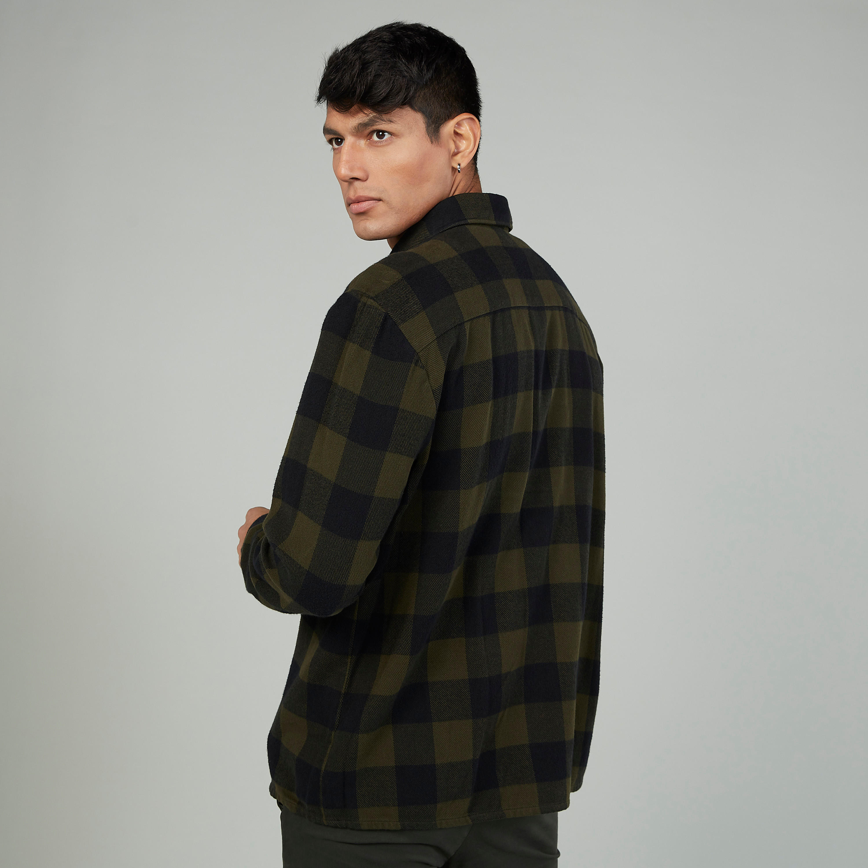 Checked Shirt with Buttoned Flap Pockets and Long Sleeves-men-clothing-shirts-image-4