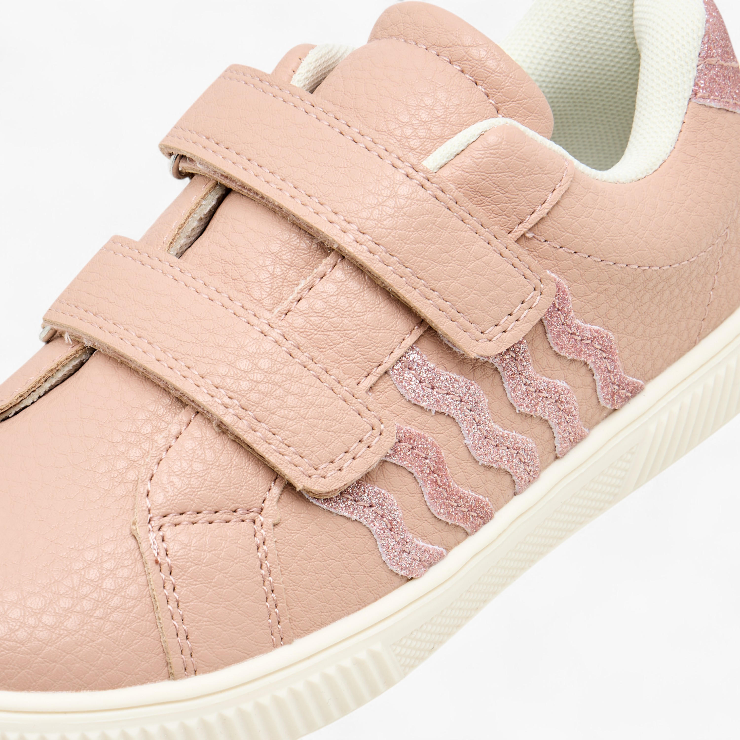 Juniors Glitter Embellished Sneakers with Hook and Loop Closure-girls-shoes-sneakers-image-4