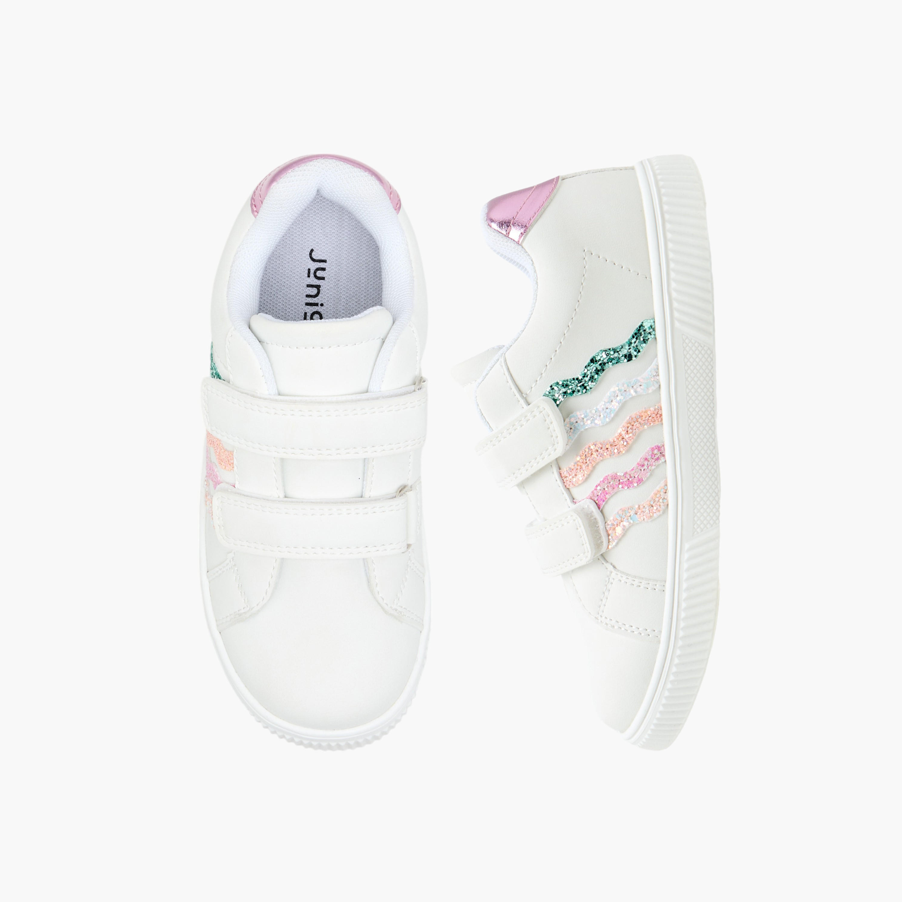 Juniors Glitter Embellished Sneakers with Hook and Loop Closure-girls-shoes-sneakers-image-1