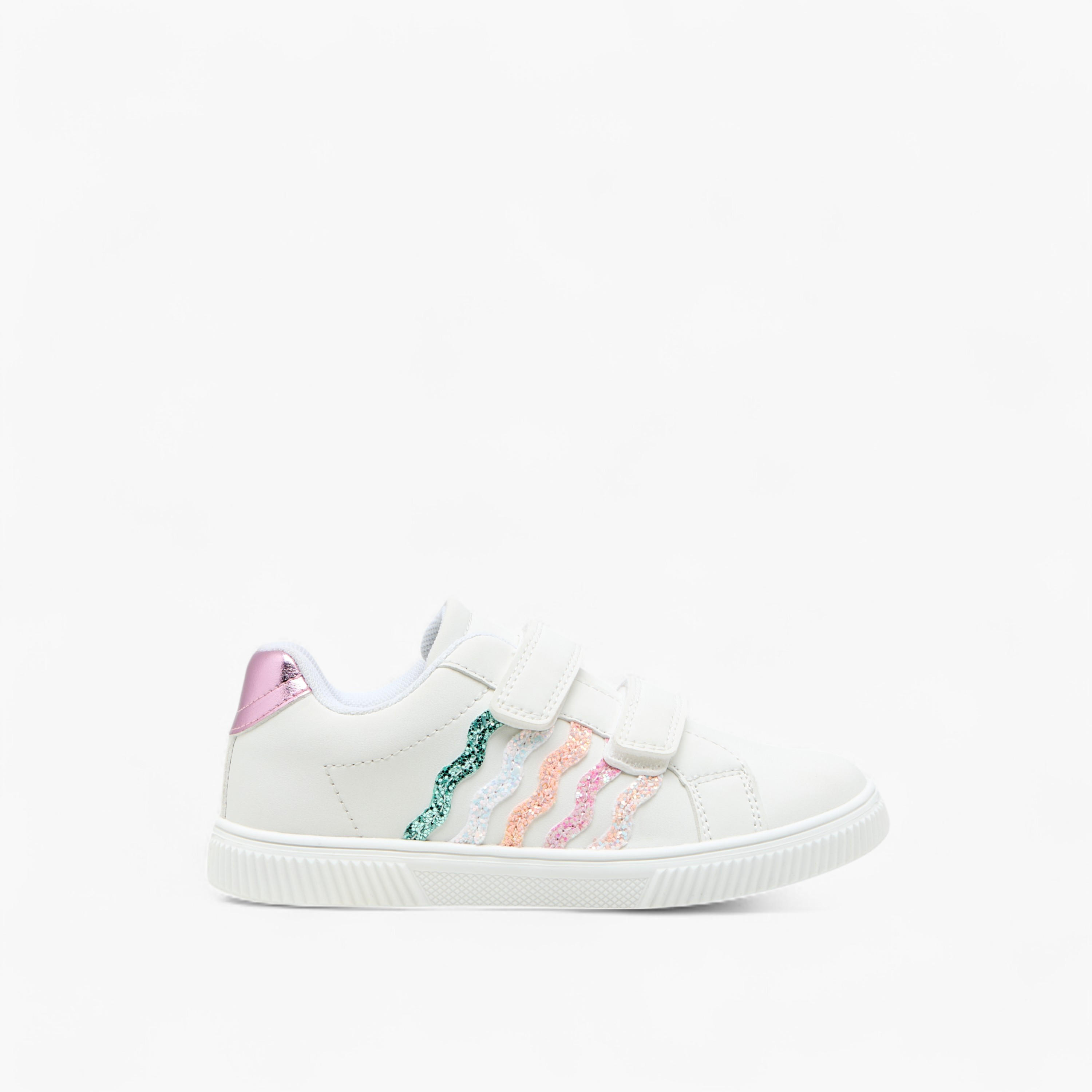 Juniors Glitter Embellished Sneakers with Hook and Loop Closure-girls-shoes-sneakers-image-3