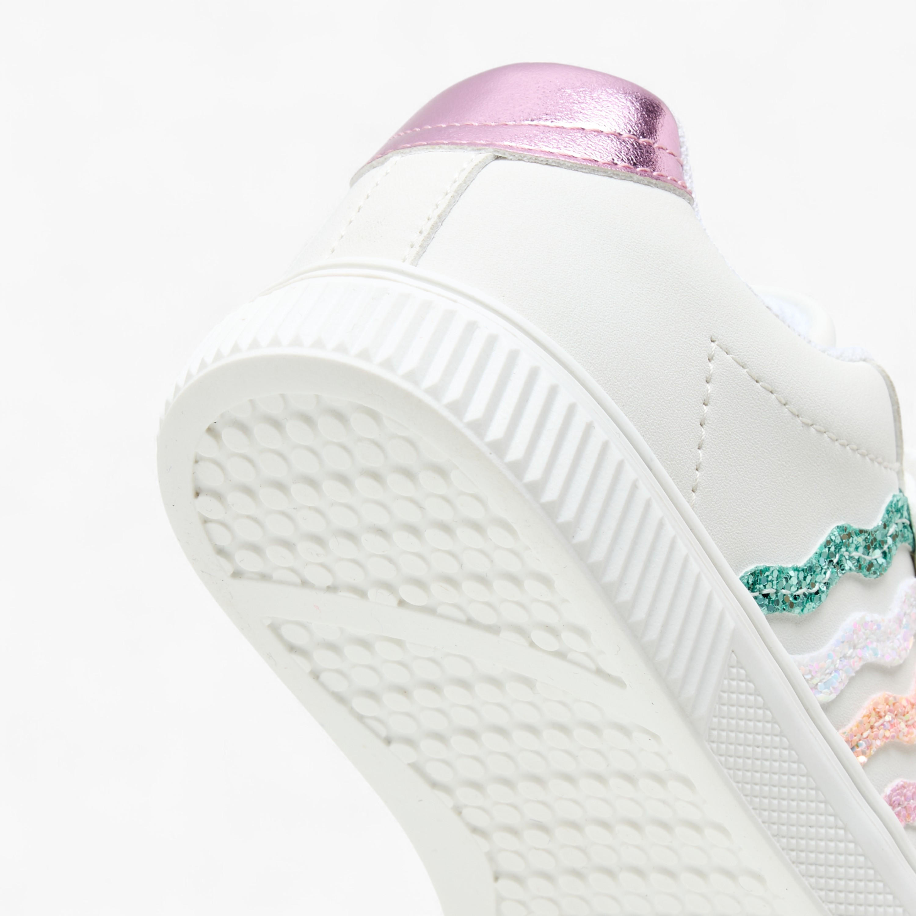 Juniors Glitter Embellished Sneakers with Hook and Loop Closure-girls-shoes-sneakers-image-5