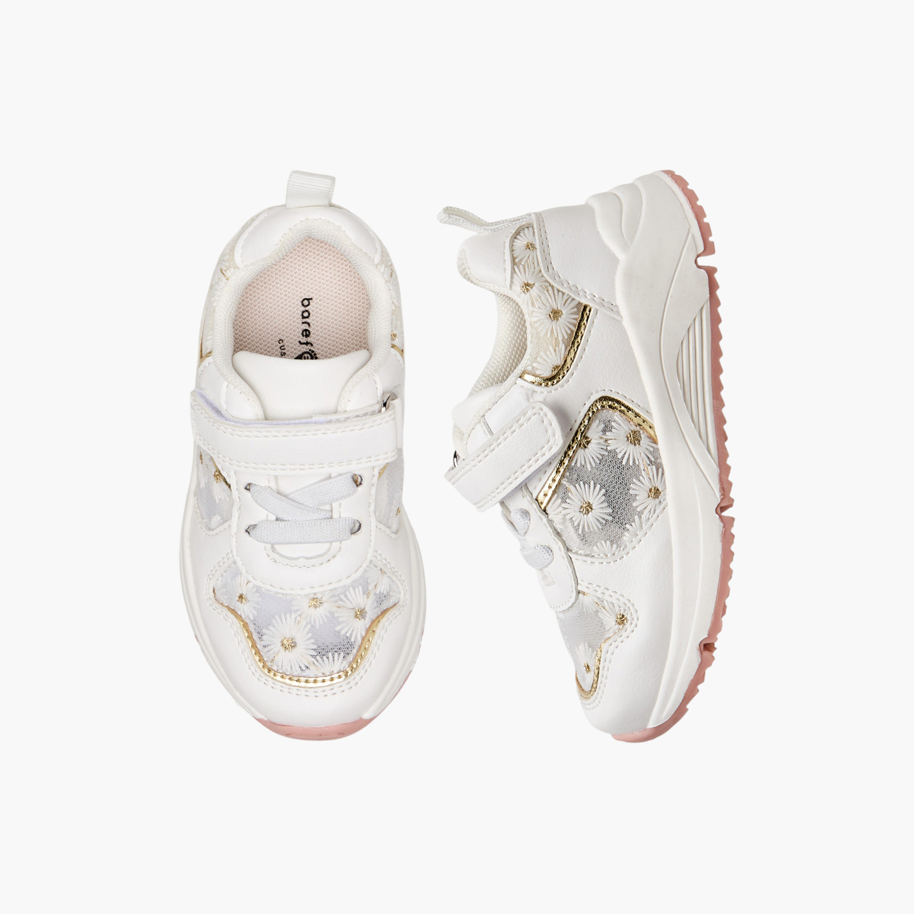 Barefeet Girls Daisy Embroidered Hook & Loop Sneakers-girls-shoes-sneakers-image-1