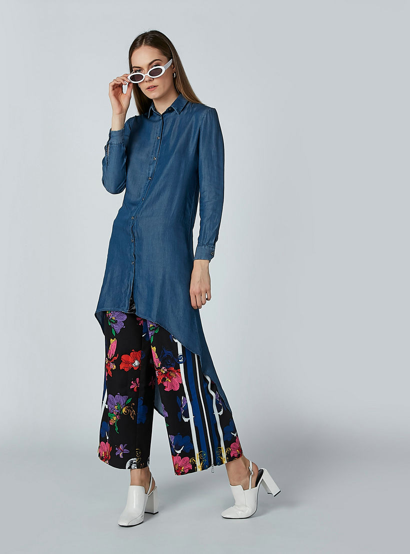 قميص طويل سادة بأكمام طويلة وحوّاف غير مستوية من آيكونيك-women-clothing-shirtsandblouses-blouses-image-2