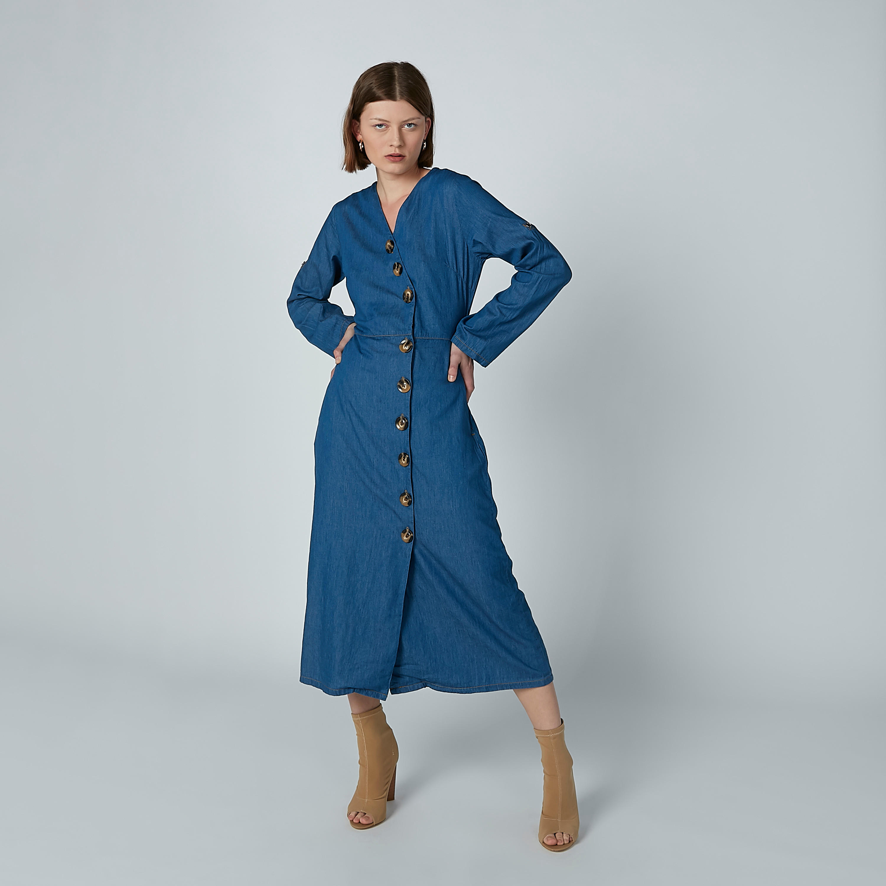 فستان قميص سادة متوسط الطول بأكمام طويلة من آيكونيك-women-clothing-dresses-image-2