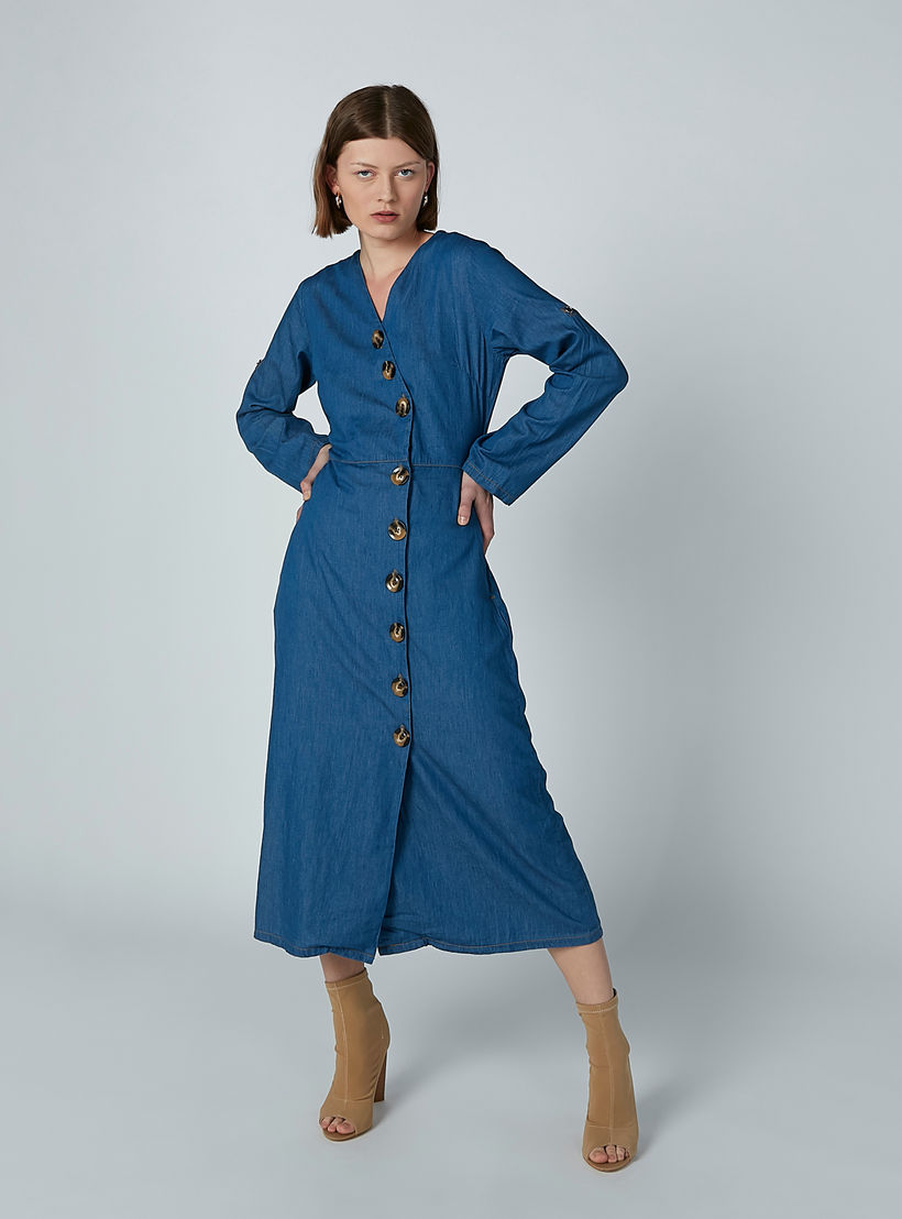 فستان قميص سادة متوسط الطول بأكمام طويلة من آيكونيك-women-clothing-dresses-image-2