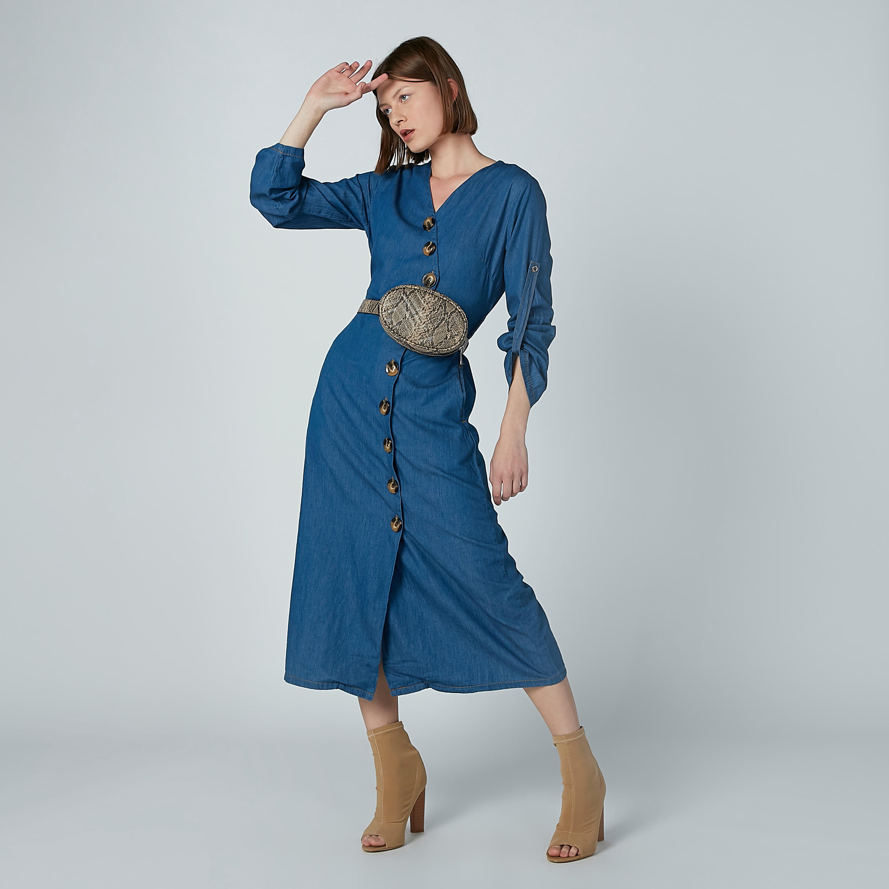 فستان قميص سادة متوسط الطول بأكمام طويلة من آيكونيك-women-clothing-dresses-image-4