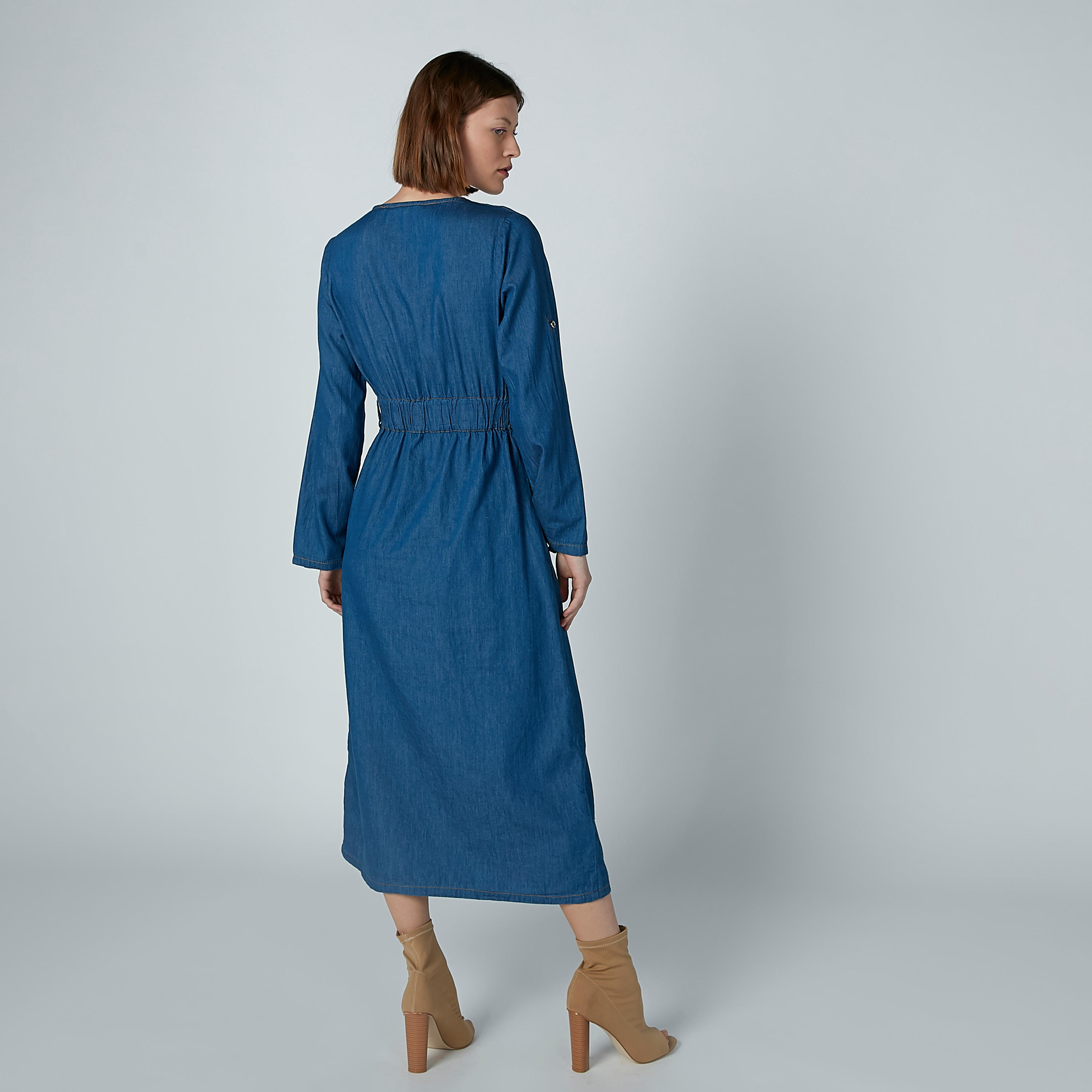 فستان قميص سادة متوسط الطول بأكمام طويلة من آيكونيك-women-clothing-dresses-image-5