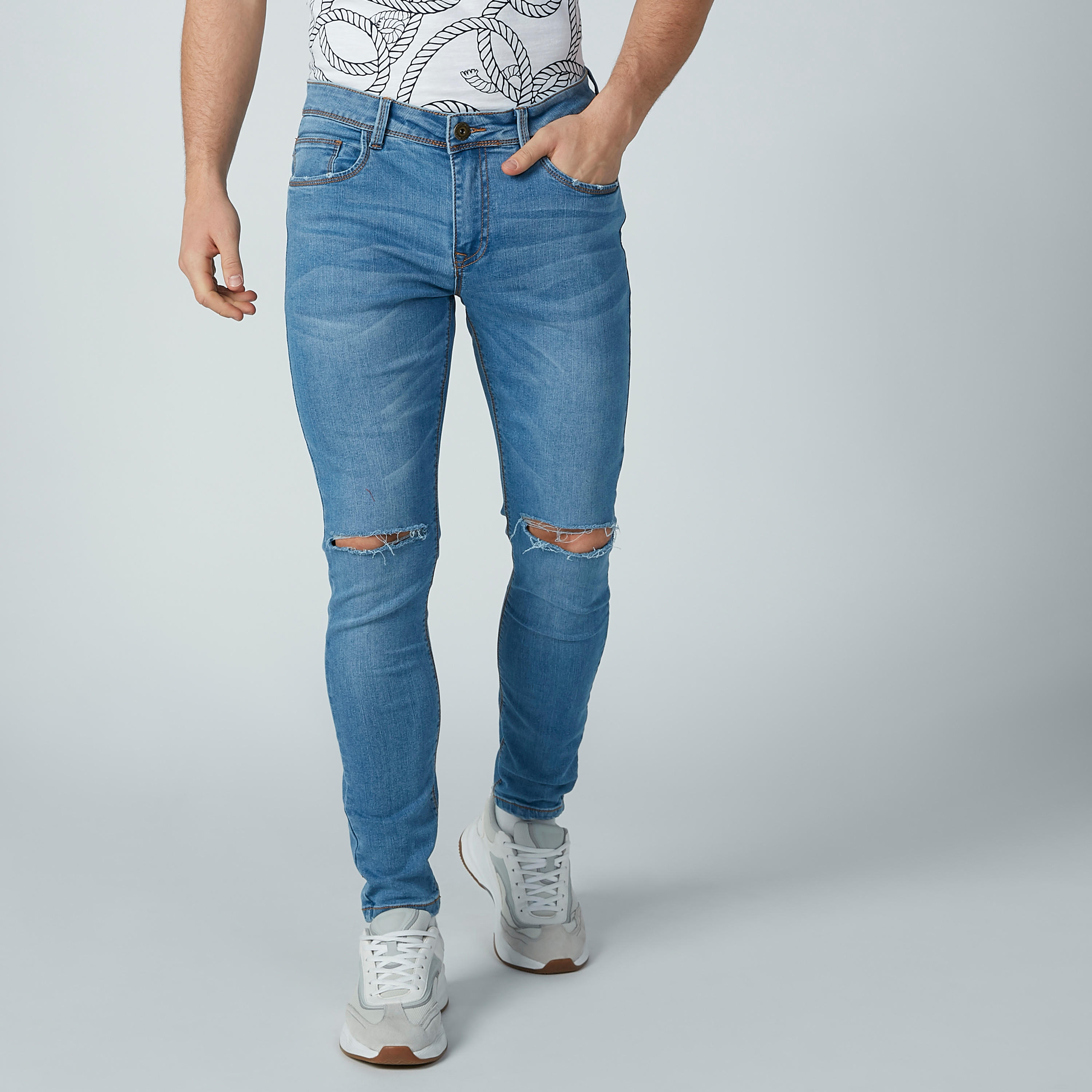 بنطال جينز مضلّع بجيوب من آيكونيك-men-clothing-bottoms-jeans-image-1