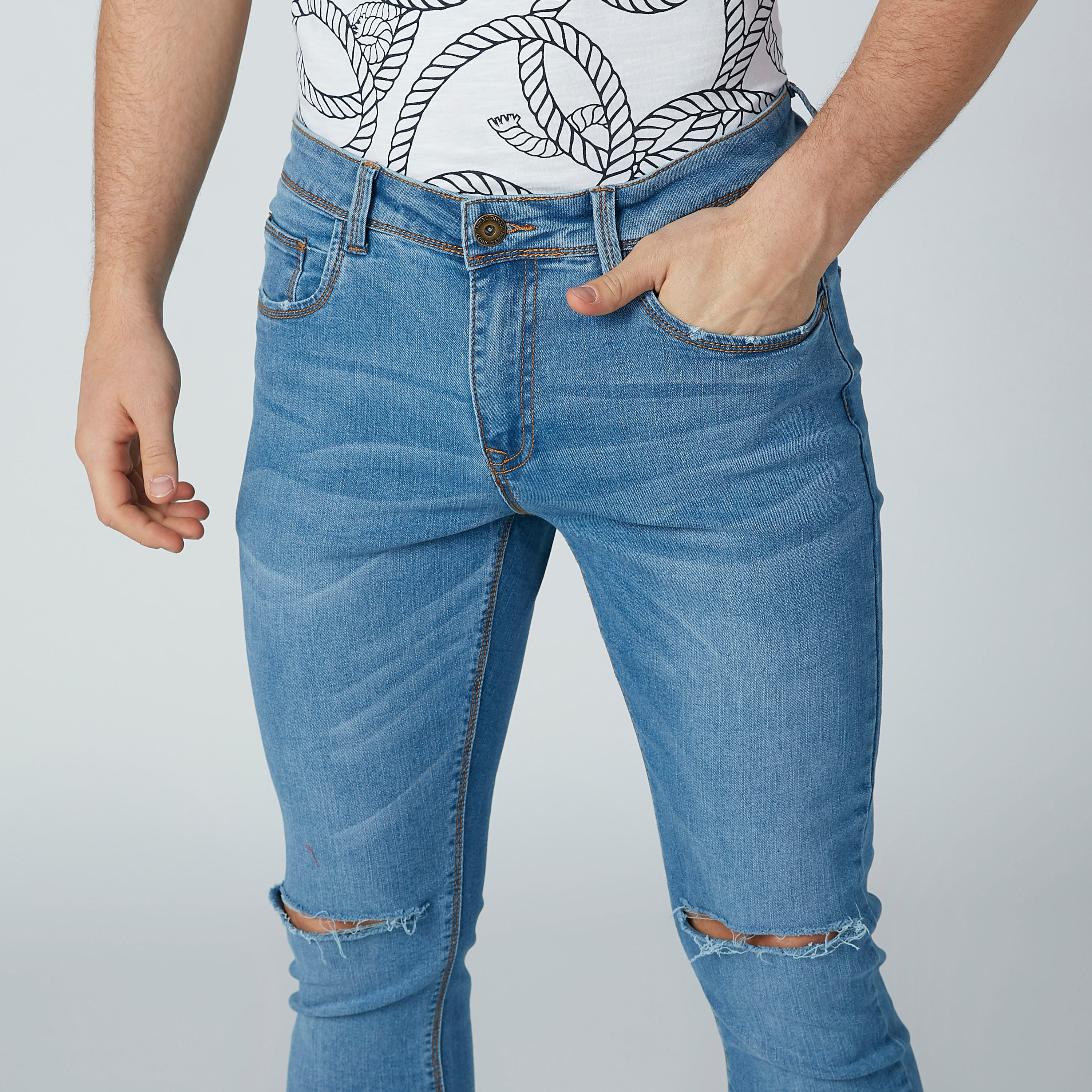 بنطال جينز مضلّع بجيوب من آيكونيك-men-clothing-bottoms-jeans-image-2