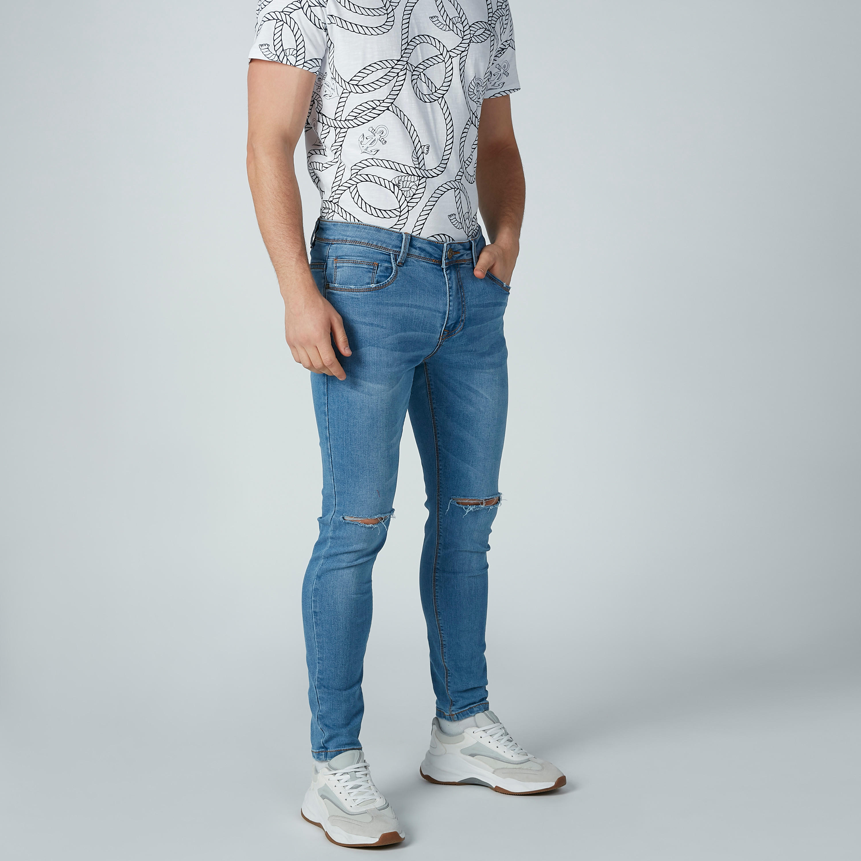 بنطال جينز مضلّع بجيوب من آيكونيك-men-clothing-bottoms-jeans-image-3