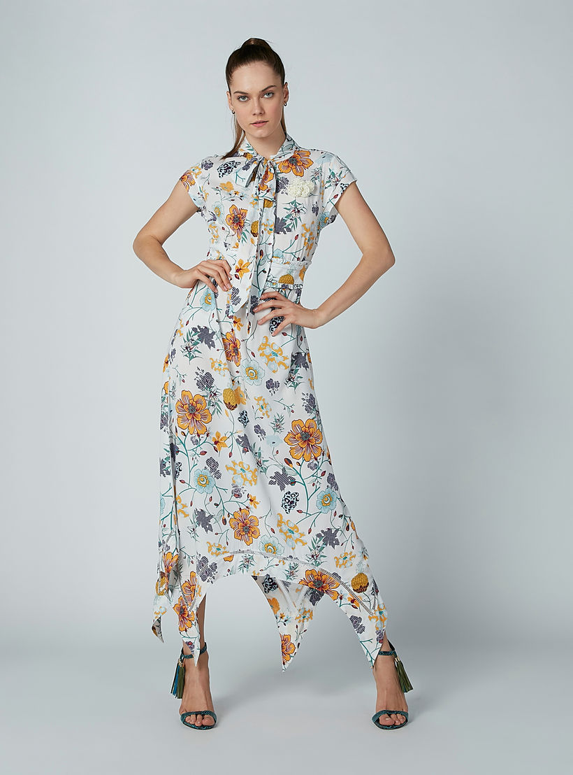 فستان طويل بحوّاف غير مستوية وأكمام كاب وطبعات زهرية من آيكونيك-women-clothing-dresses-image-2