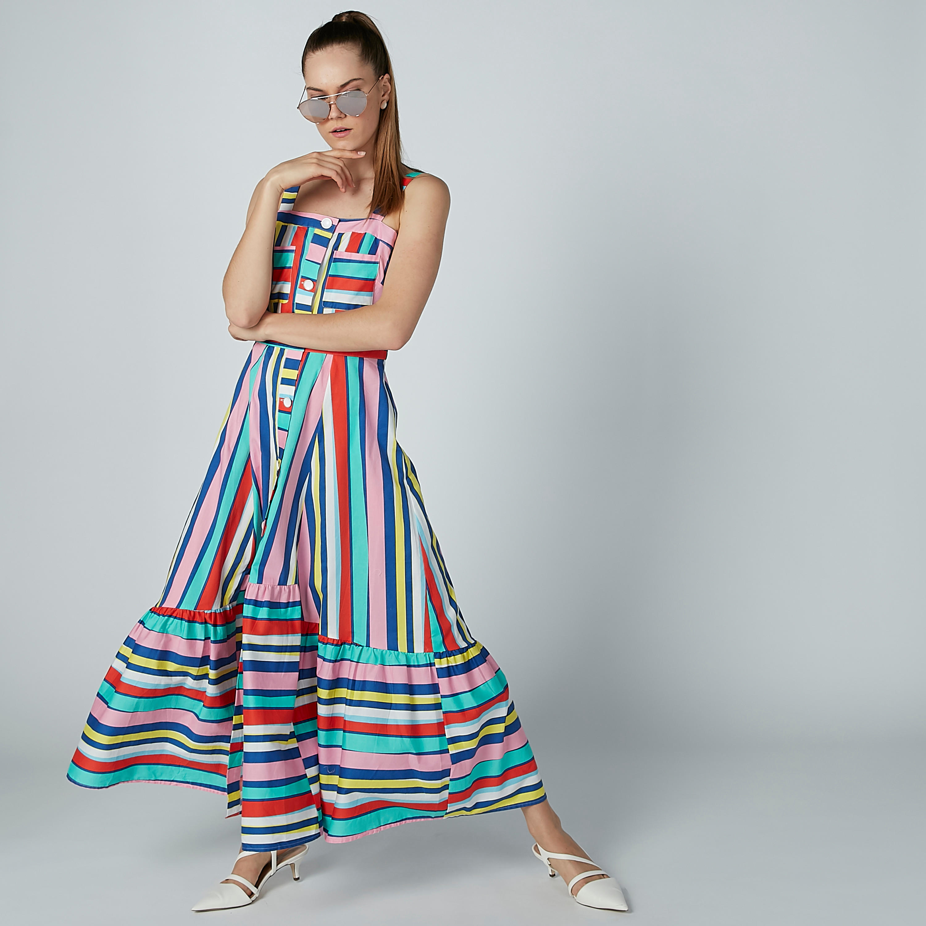 فستان إيه لاين طويل مقلّم بحمّالات كتف من آيكونيك-women-clothing-dresses-image-1