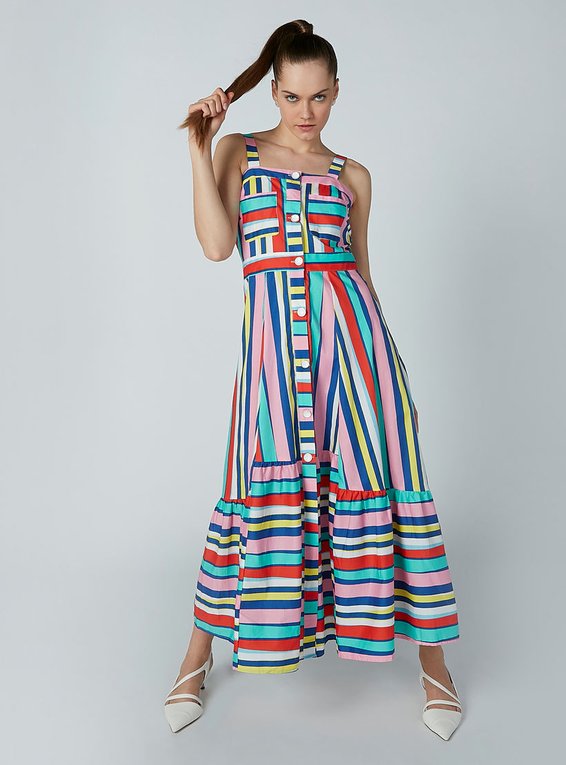 فستان إيه لاين طويل مقلّم بحمّالات كتف من آيكونيك-women-clothing-dresses-image-2