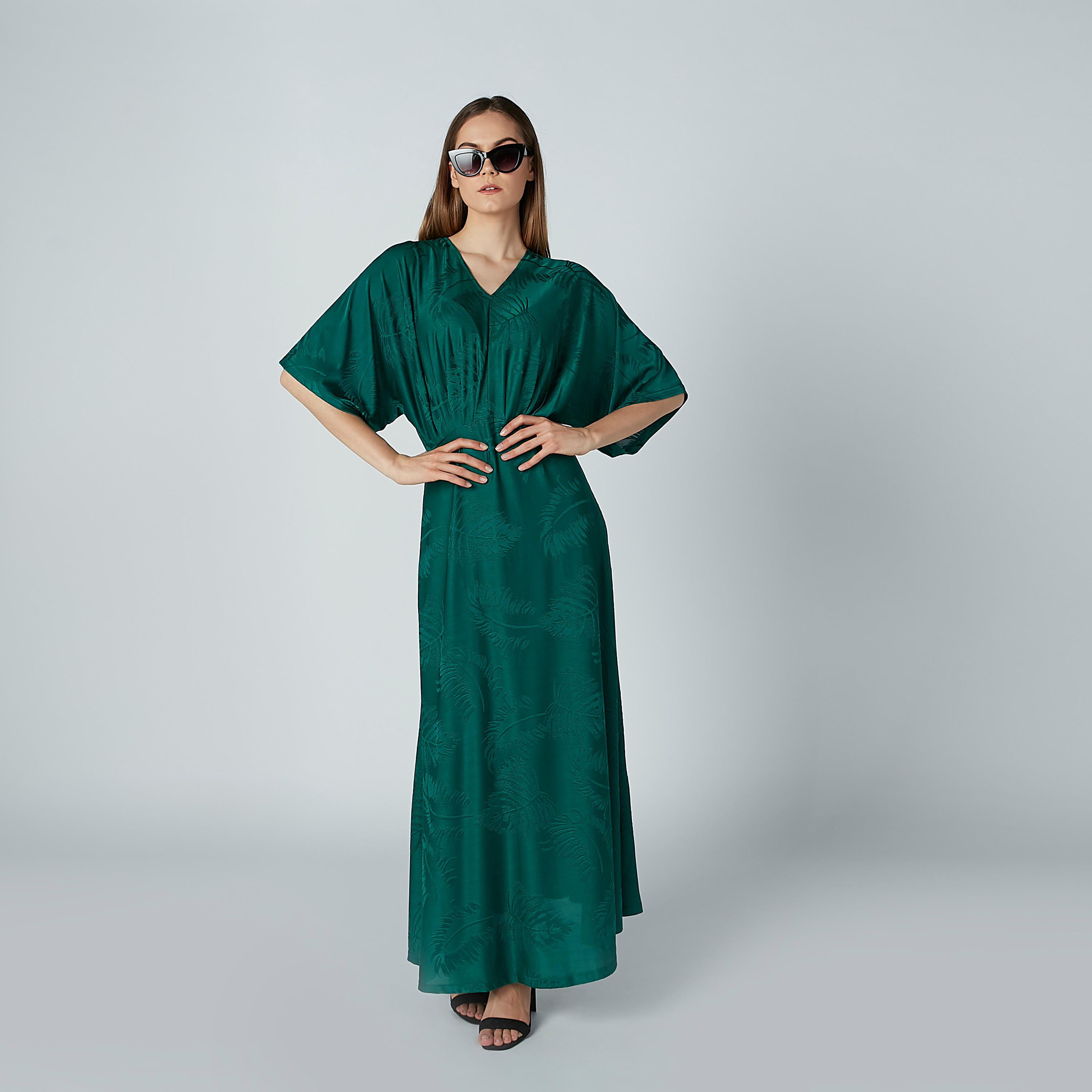 Iconic Textured A-Line Maxi Dress with Flared Sleeves-women-clothing-dresses-image-2
