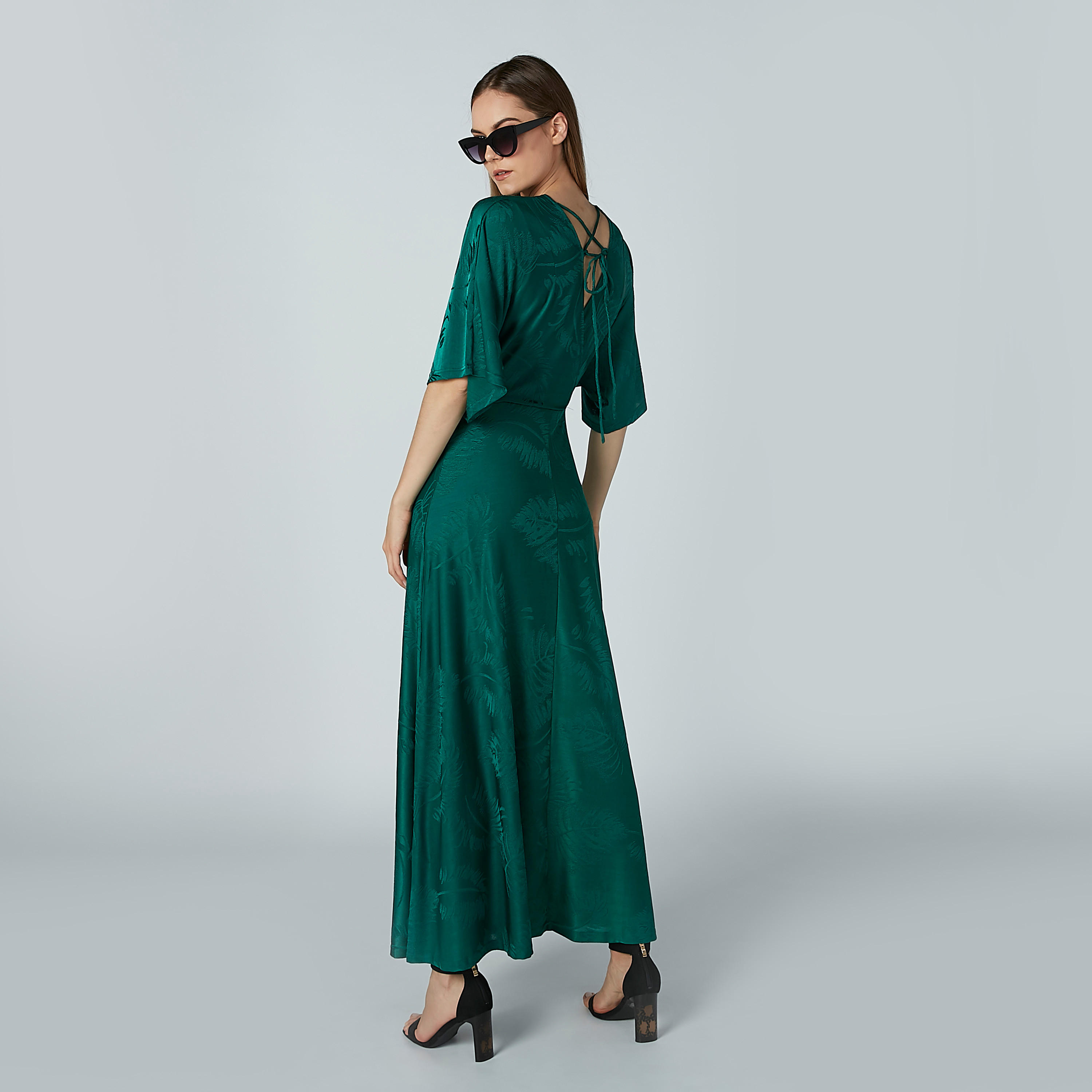 Iconic Textured A-Line Maxi Dress with Flared Sleeves-women-clothing-dresses-image-5
