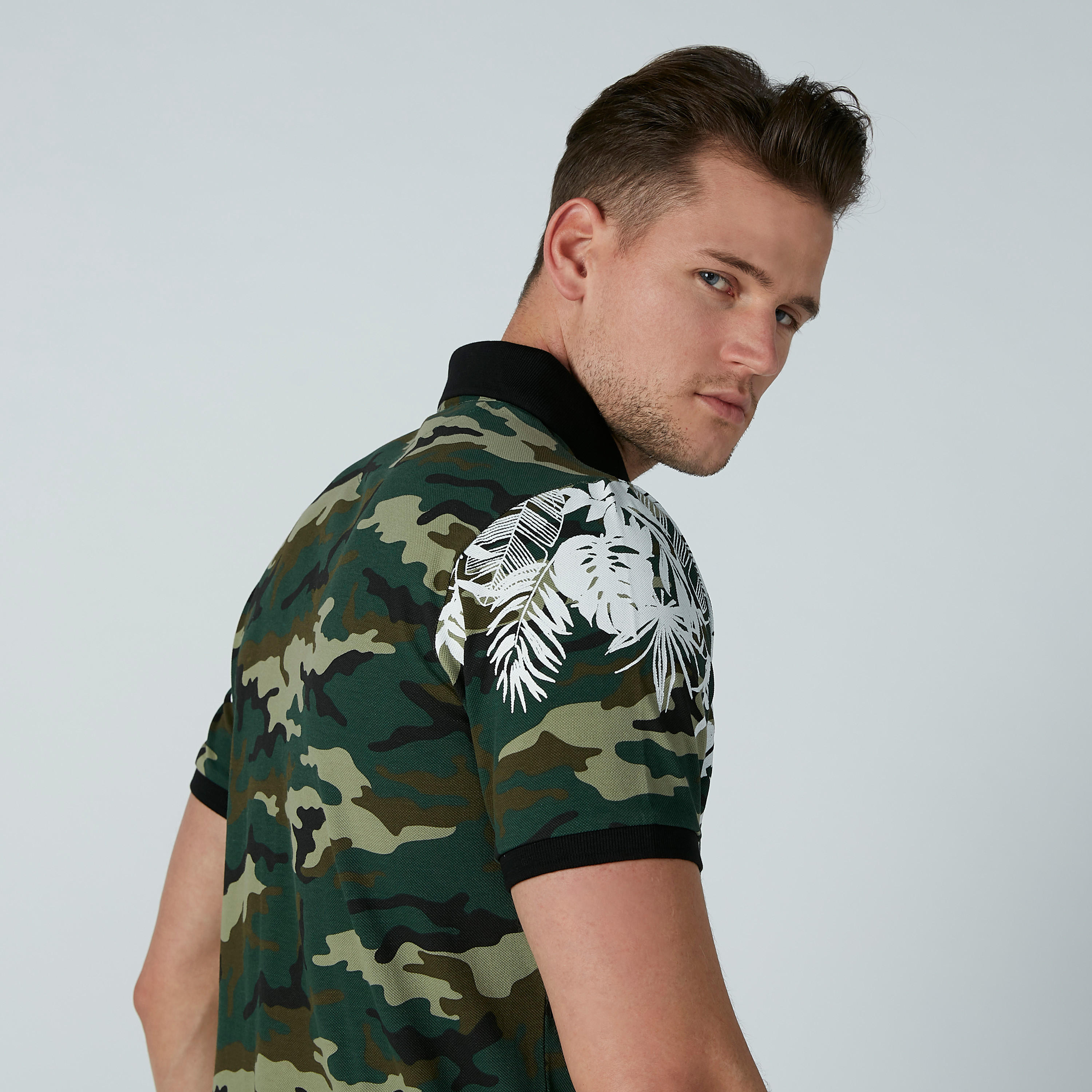 Iconic Camouflage Printed Polo Neck T-shirt with Short Sleeves-men-clothing-tshirtsandpolos-polos-image-1