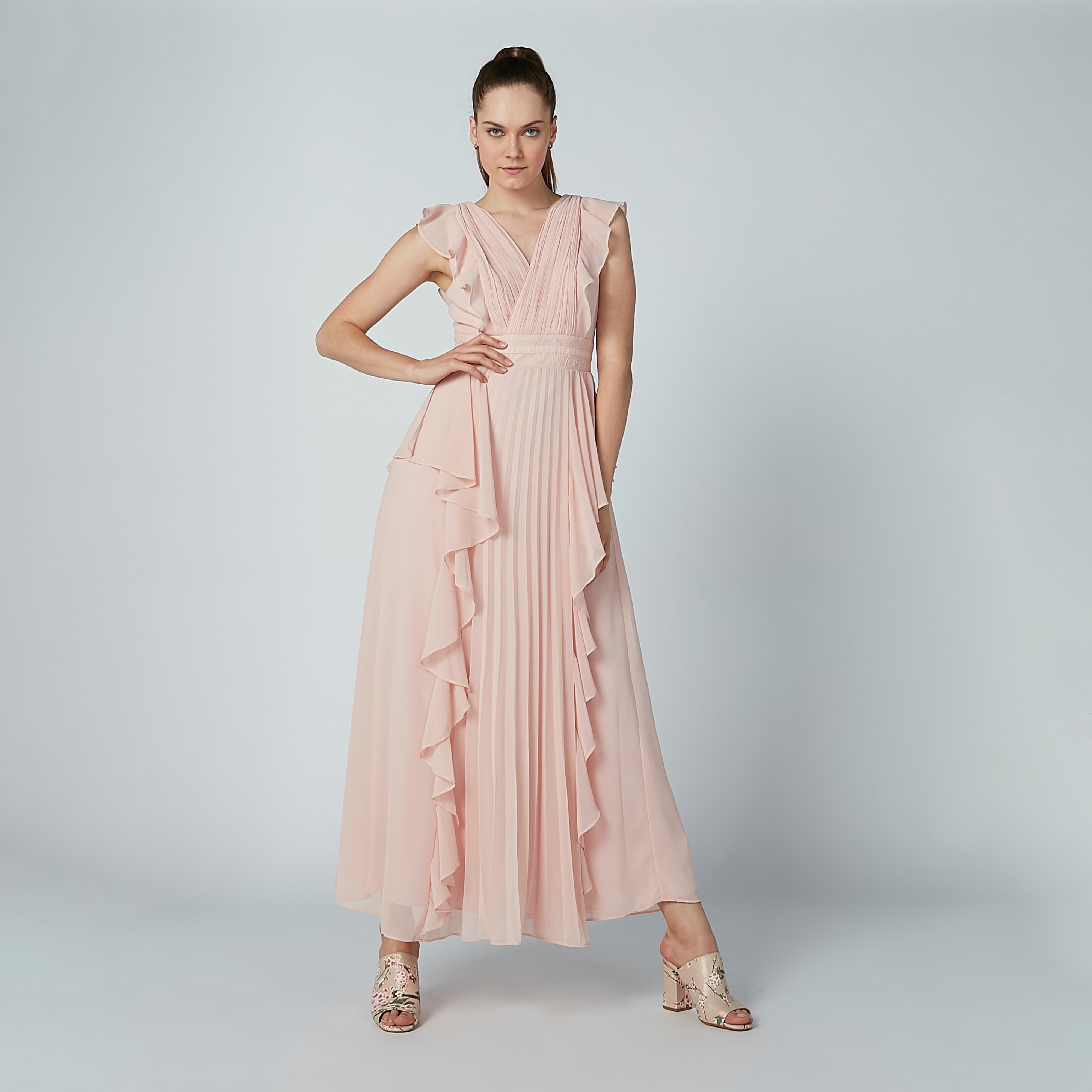 فستان طويل دون أكمام بتفاصيل كشكش وثنيات من آيكونيك-women-clothing-dresses-image-2