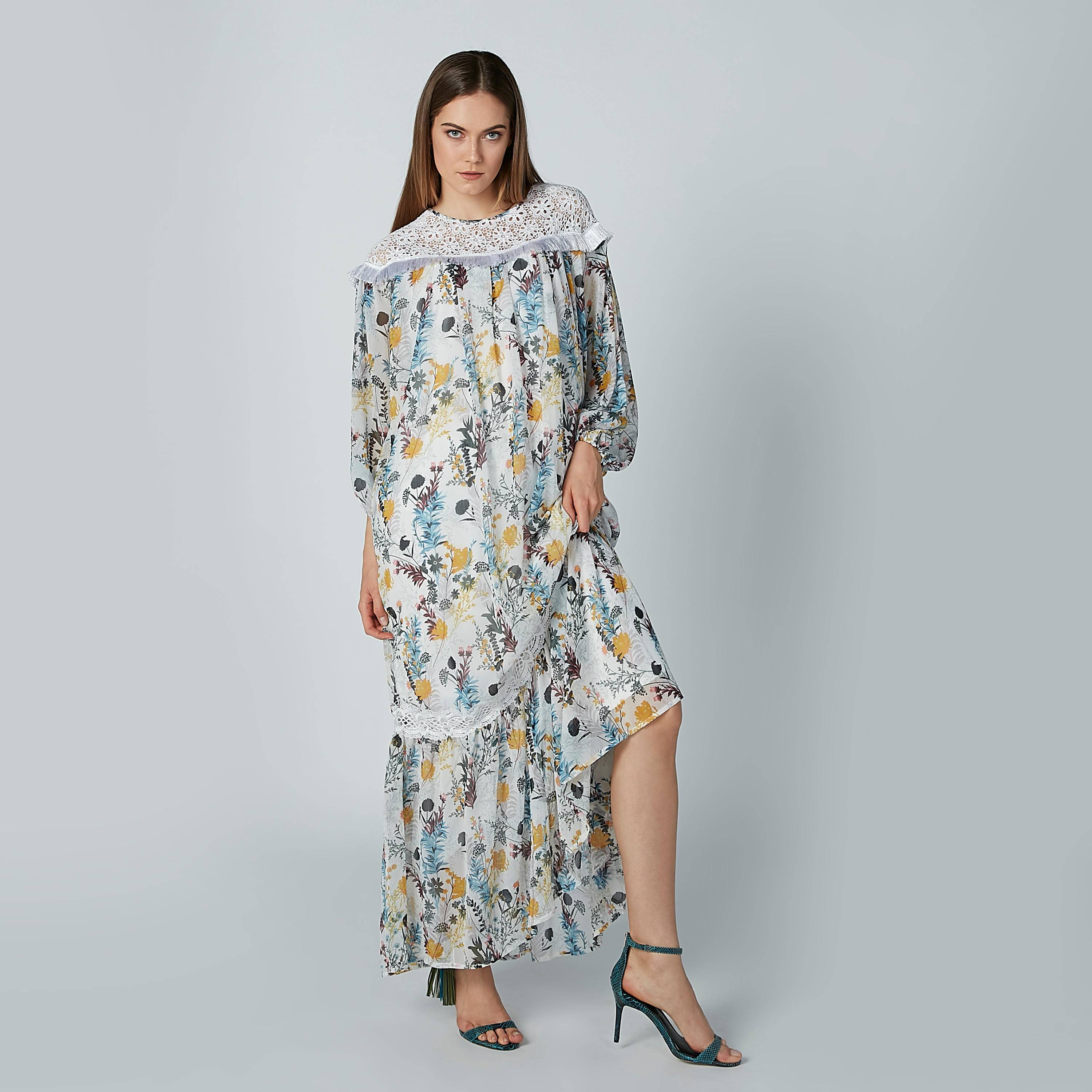 فستان إيه لاين طويل بأكمام طويلة منتفخة وطبعات زهرية من آيكونيك-women-clothing-dresses-image-2