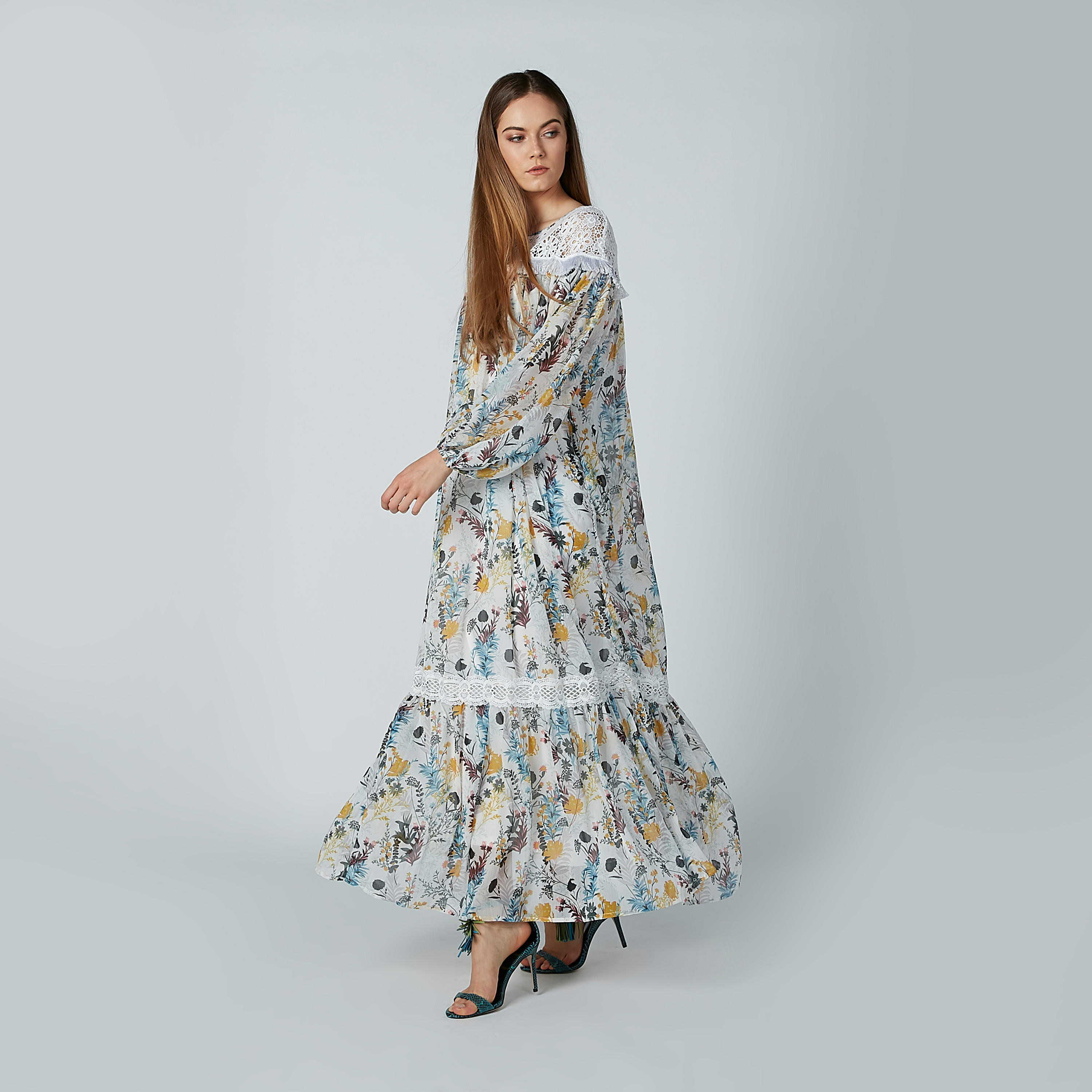 فستان إيه لاين طويل بأكمام طويلة منتفخة وطبعات زهرية من آيكونيك-women-clothing-dresses-image-3