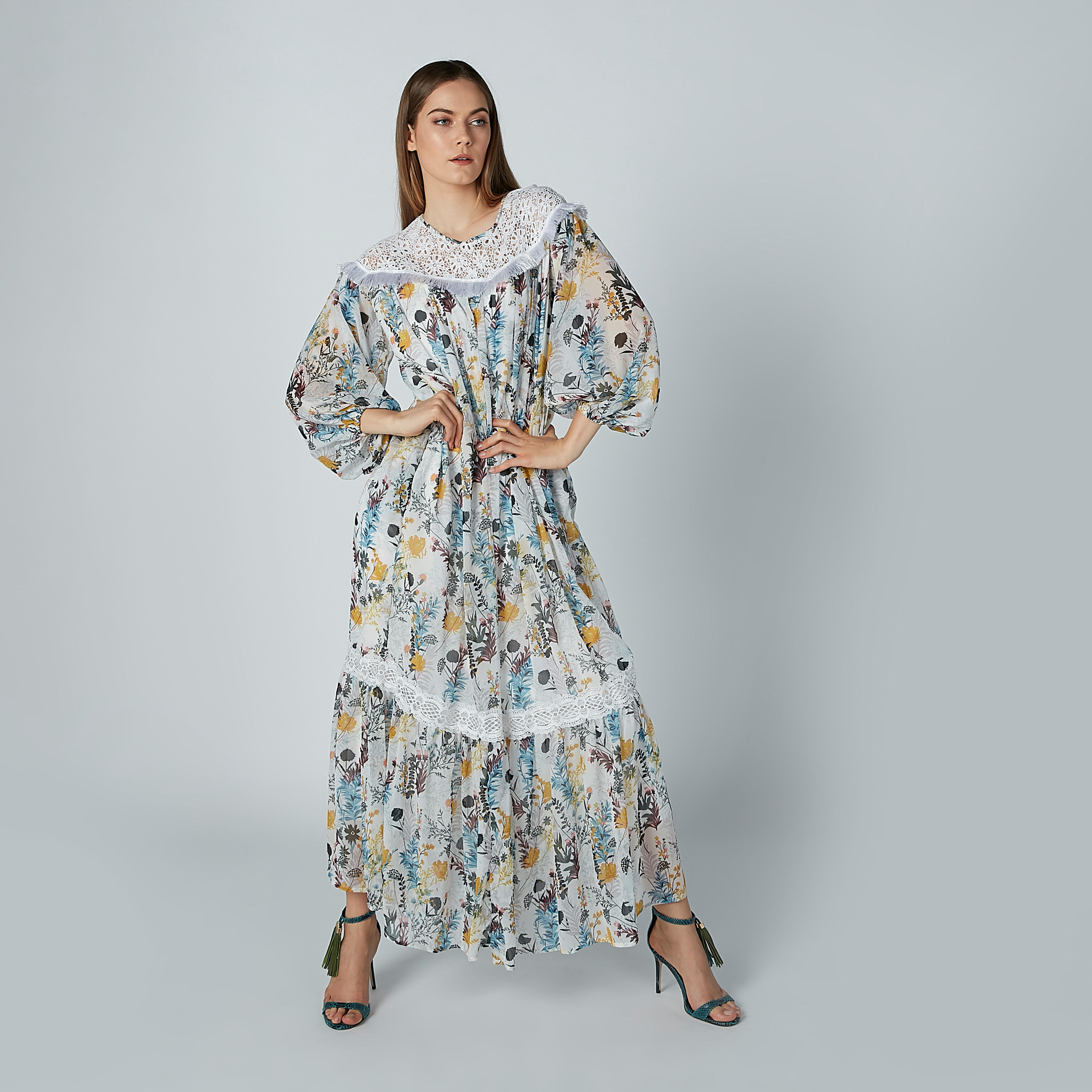 فستان إيه لاين طويل بأكمام طويلة منتفخة وطبعات زهرية من آيكونيك-women-clothing-dresses-image-5