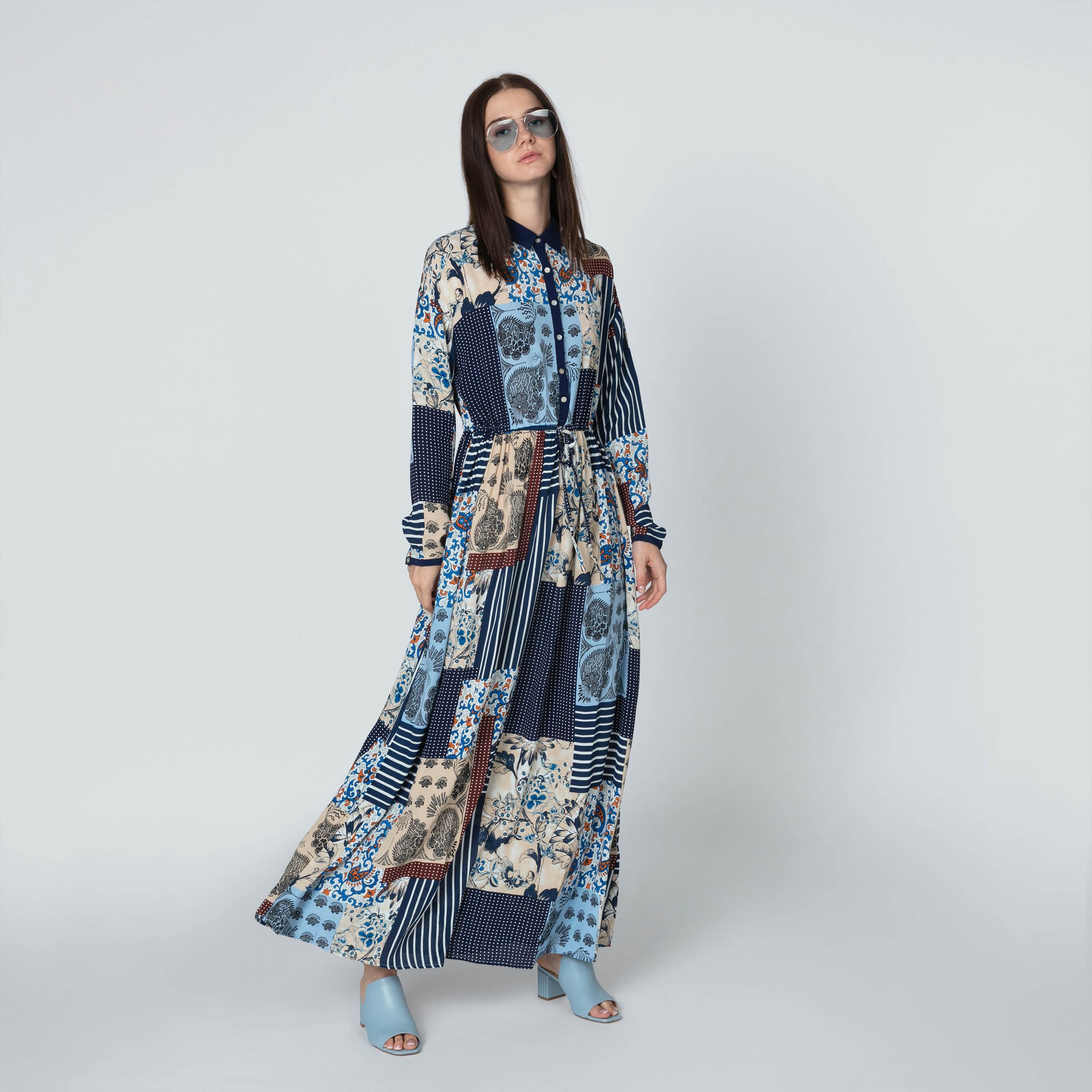 فستان إيه لاين طويل بأكمام طويلة وطبعات من آيكونيك-women-clothing-dresses-image-1