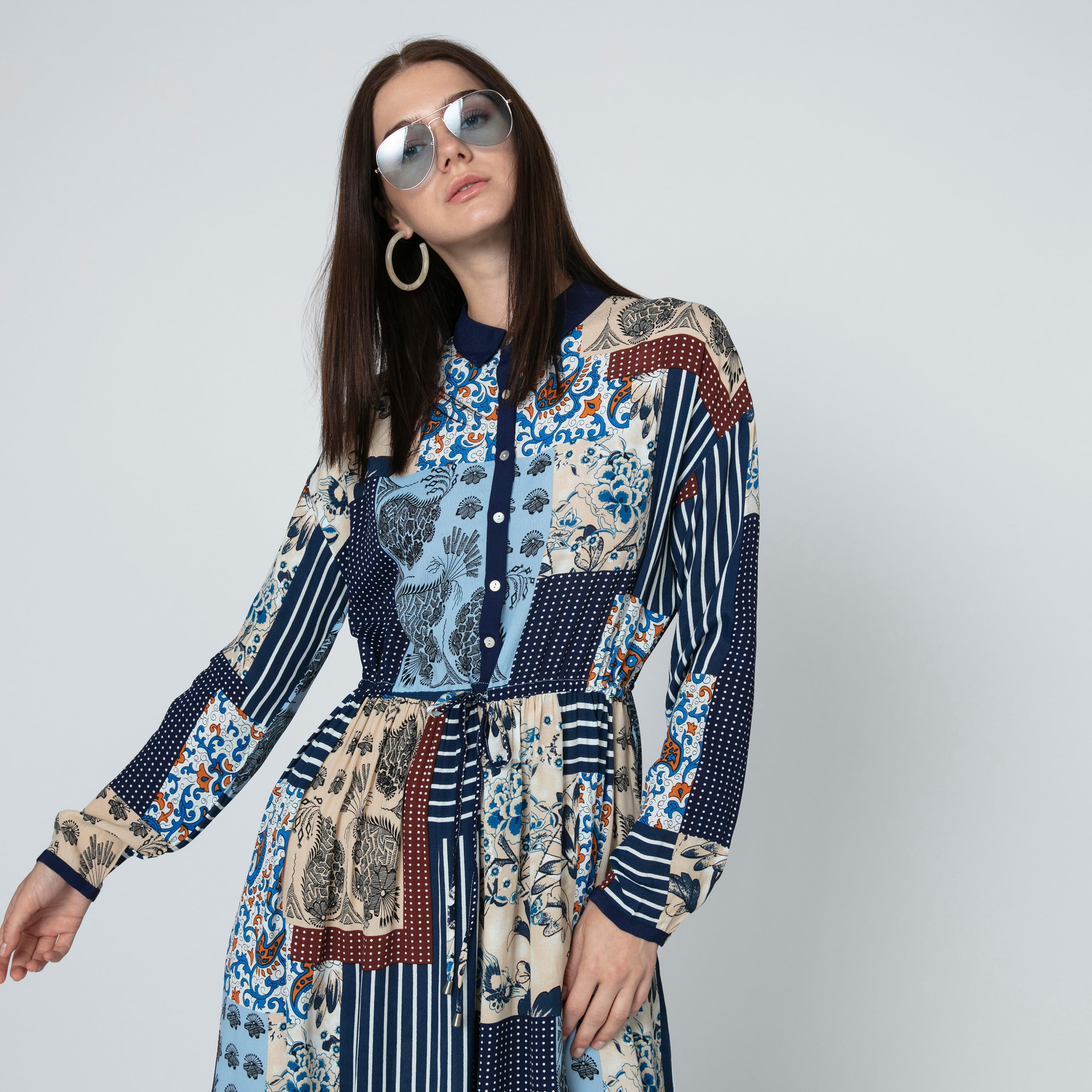 فستان إيه لاين طويل بأكمام طويلة وطبعات من آيكونيك-women-clothing-dresses-image-4