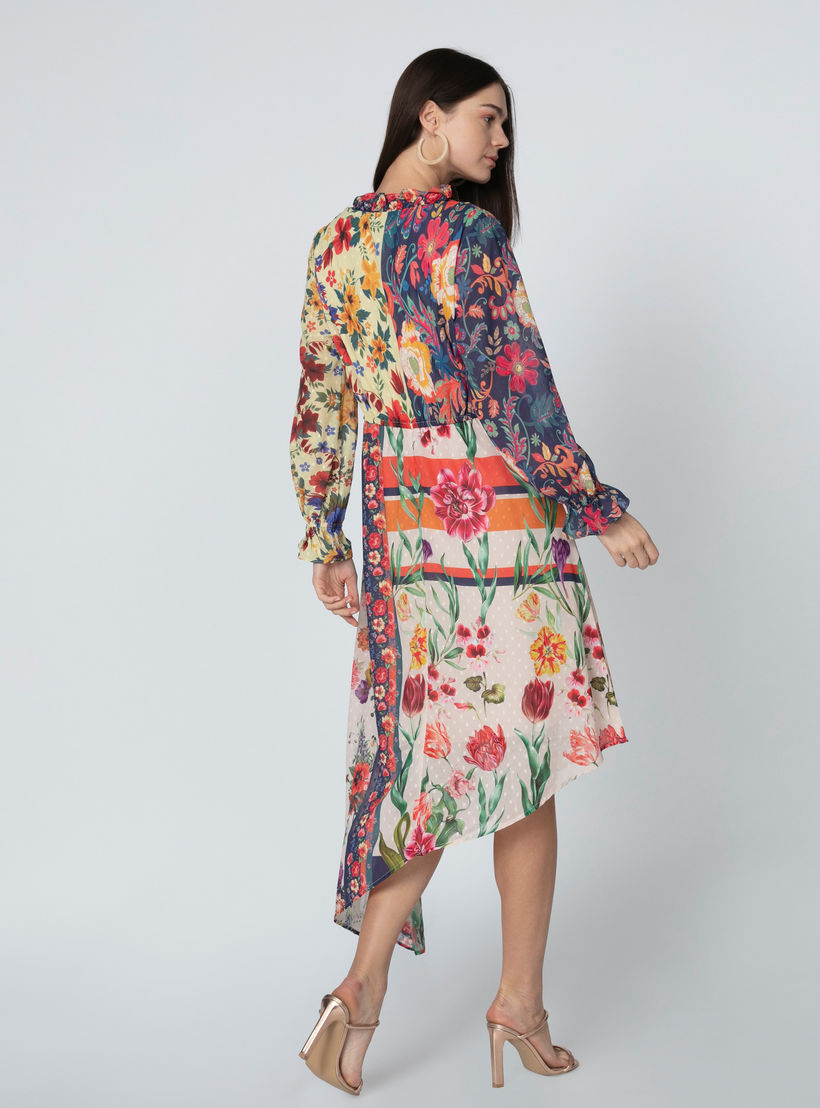 فستان متوسط الطول بحوّاف غير مستوية وطبعات زهرية من آيكونيك-women-clothing-dresses-image-2
