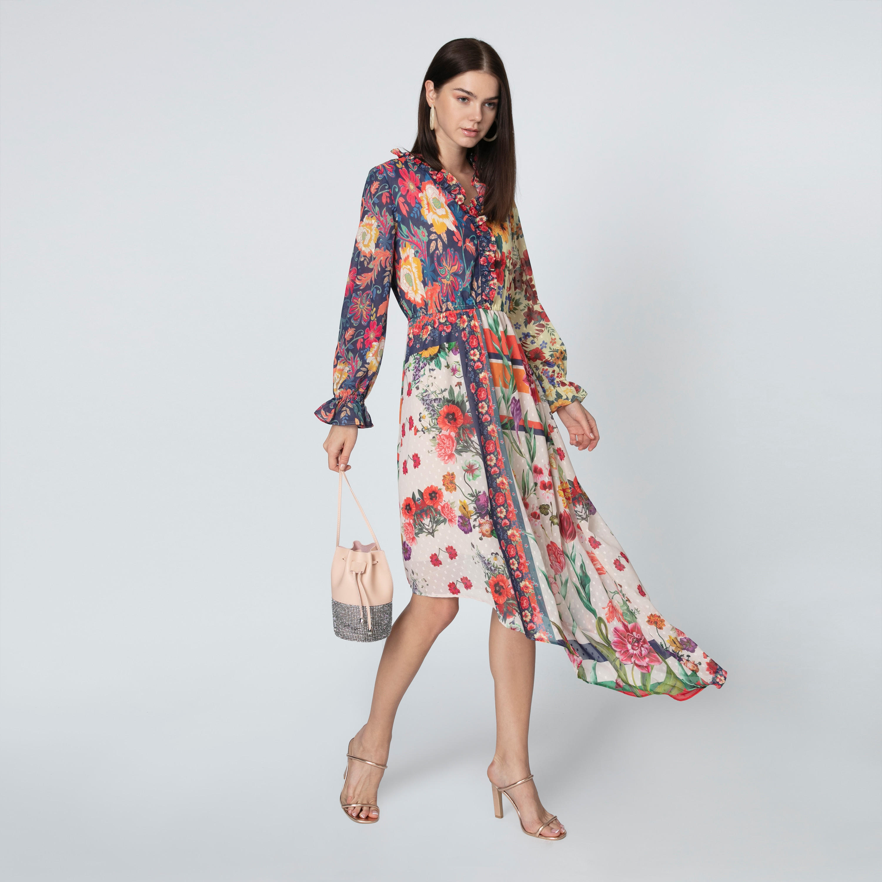 فستان متوسط الطول بحوّاف غير مستوية وطبعات زهرية من آيكونيك-women-clothing-dresses-image-3