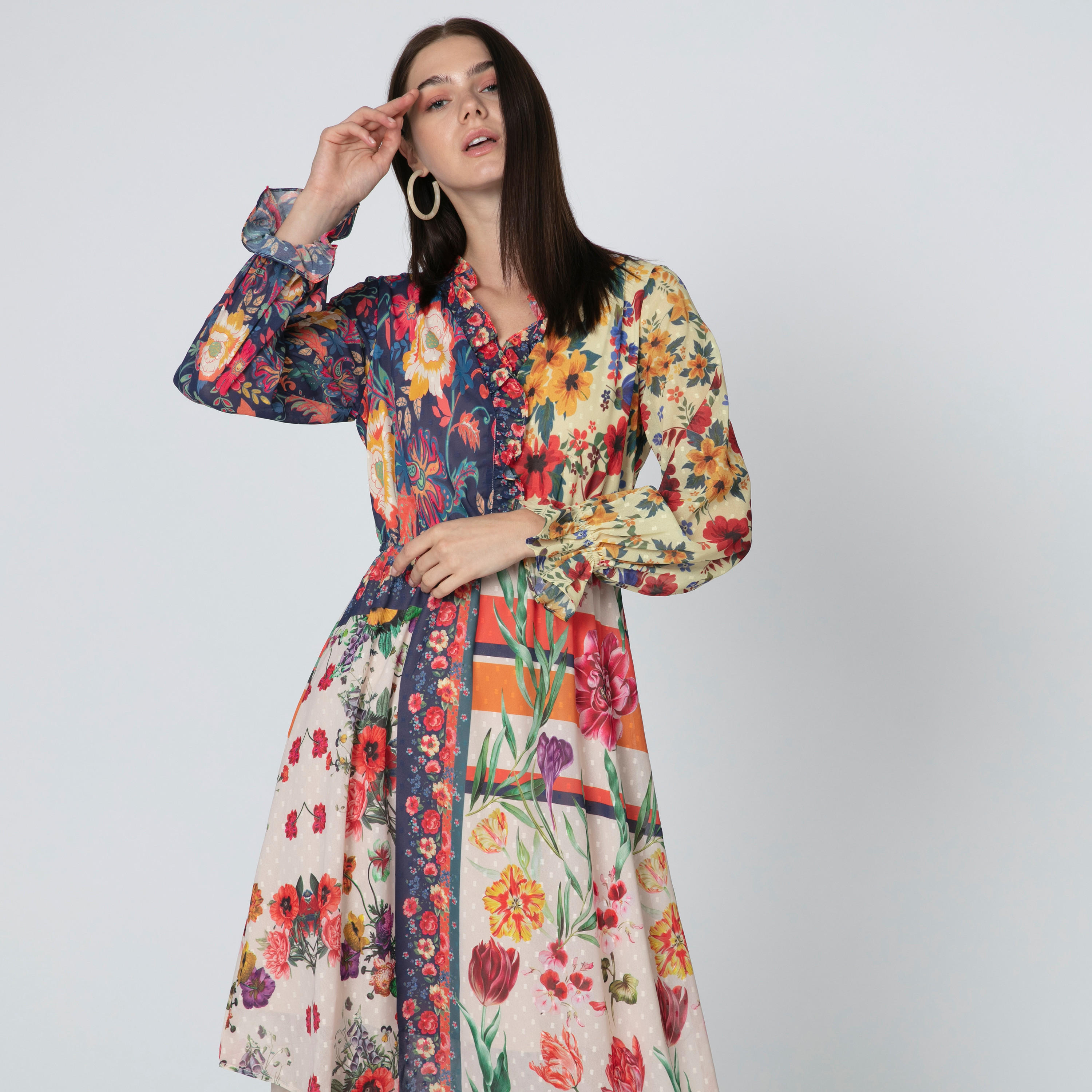 فستان متوسط الطول بحوّاف غير مستوية وطبعات زهرية من آيكونيك-women-clothing-dresses-image-5