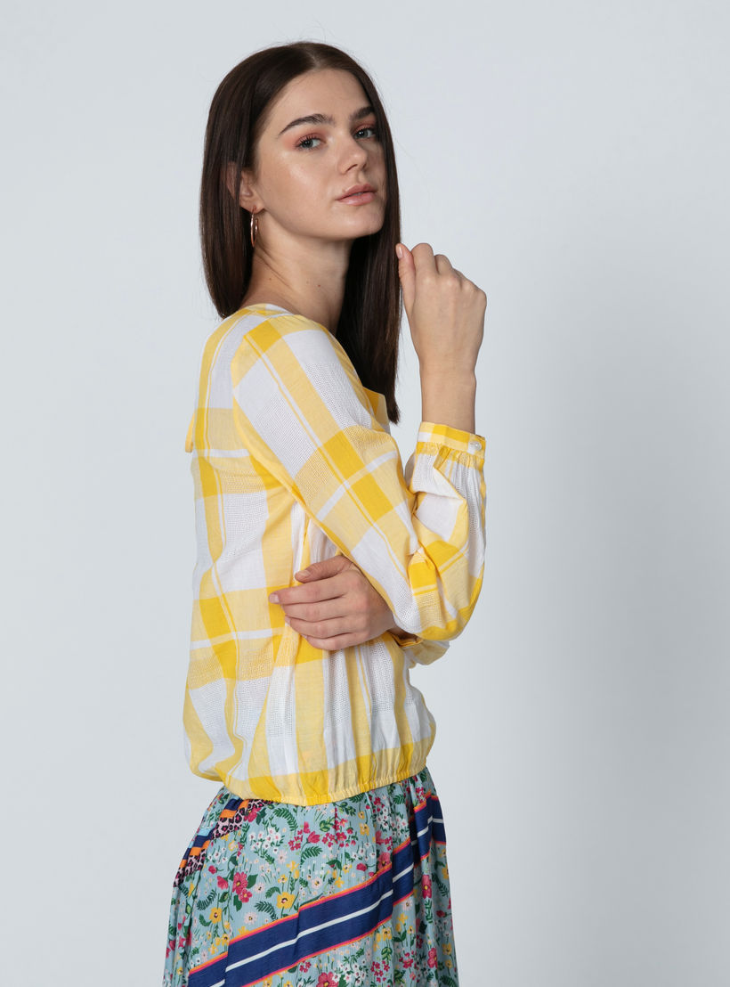 بلوزة كاروهات بأكمام طويلة وأربطة من آيكونيك-women-clothing-shirtsandblouses-blouses-image-4