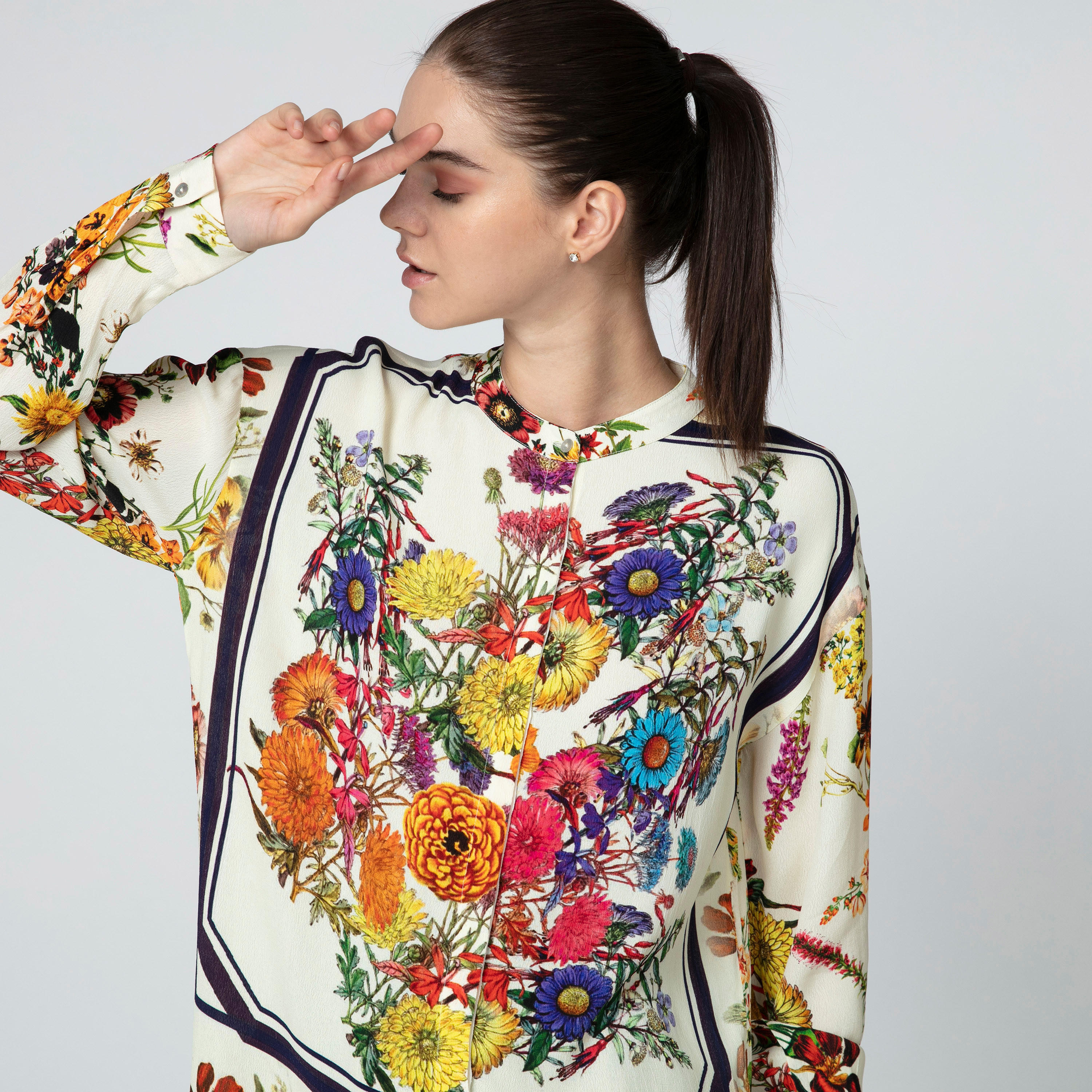 Iconic Floral Printed Top with Mandarin Collar and Long Sleeves-women-clothing-shirtsandblouses-blouses-image-2