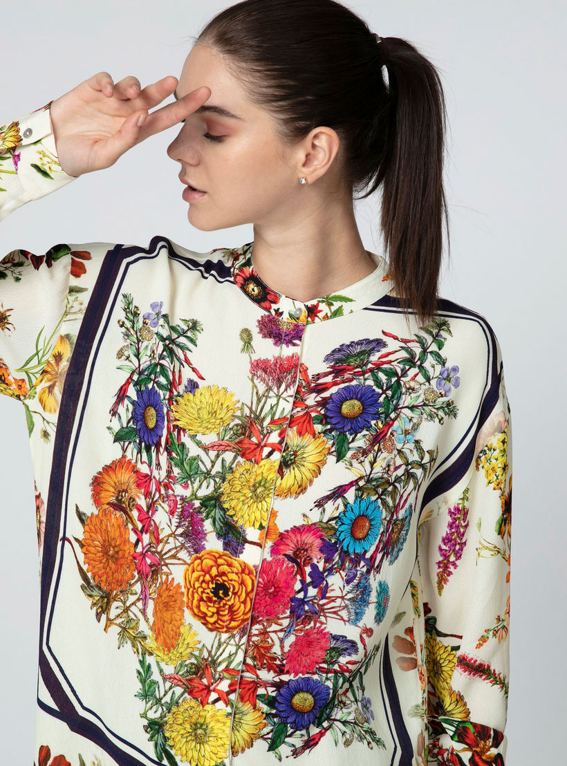 Iconic Floral Printed Top with Mandarin Collar and Long Sleeves-women-clothing-shirtsandblouses-blouses-image-2