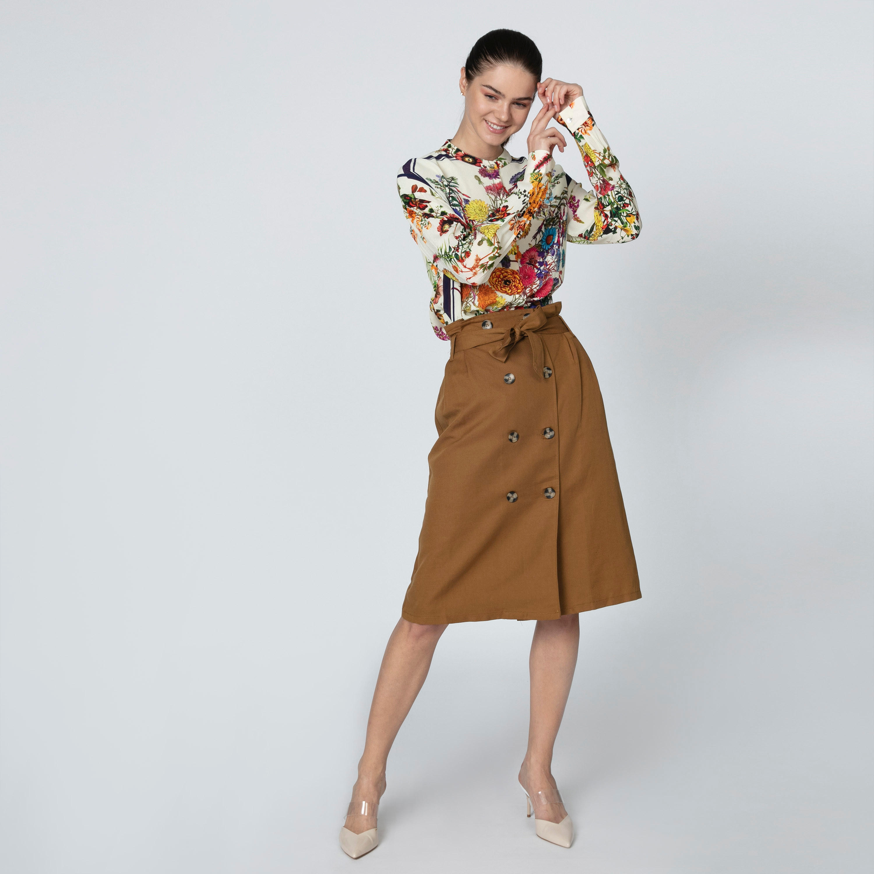 Iconic Floral Printed Top with Mandarin Collar and Long Sleeves-women-clothing-shirtsandblouses-blouses-image-5