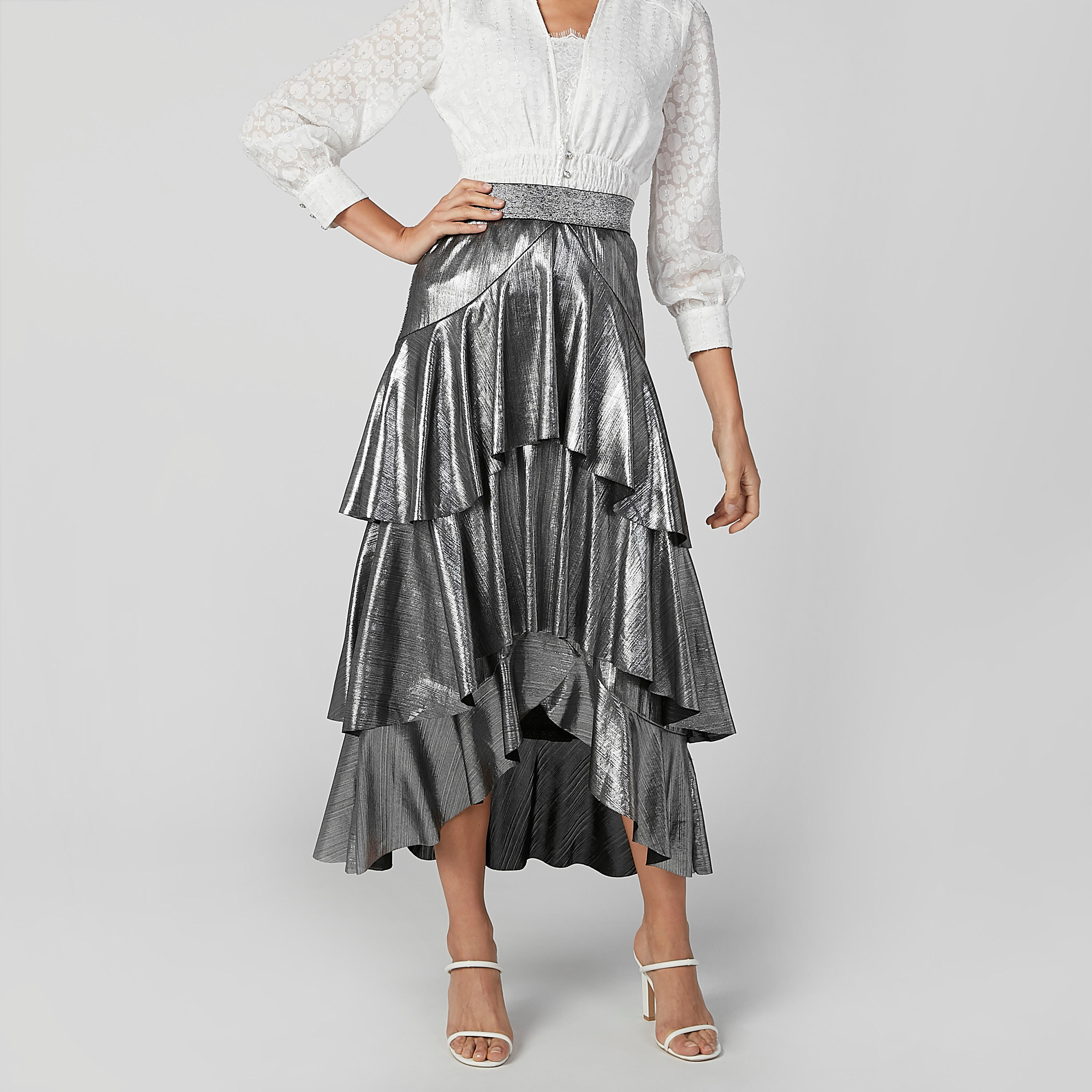 تنورة ميتاليك بحوّاف غير مستوية من آيكونيك-women-clothing-bottoms-skirts-image-5